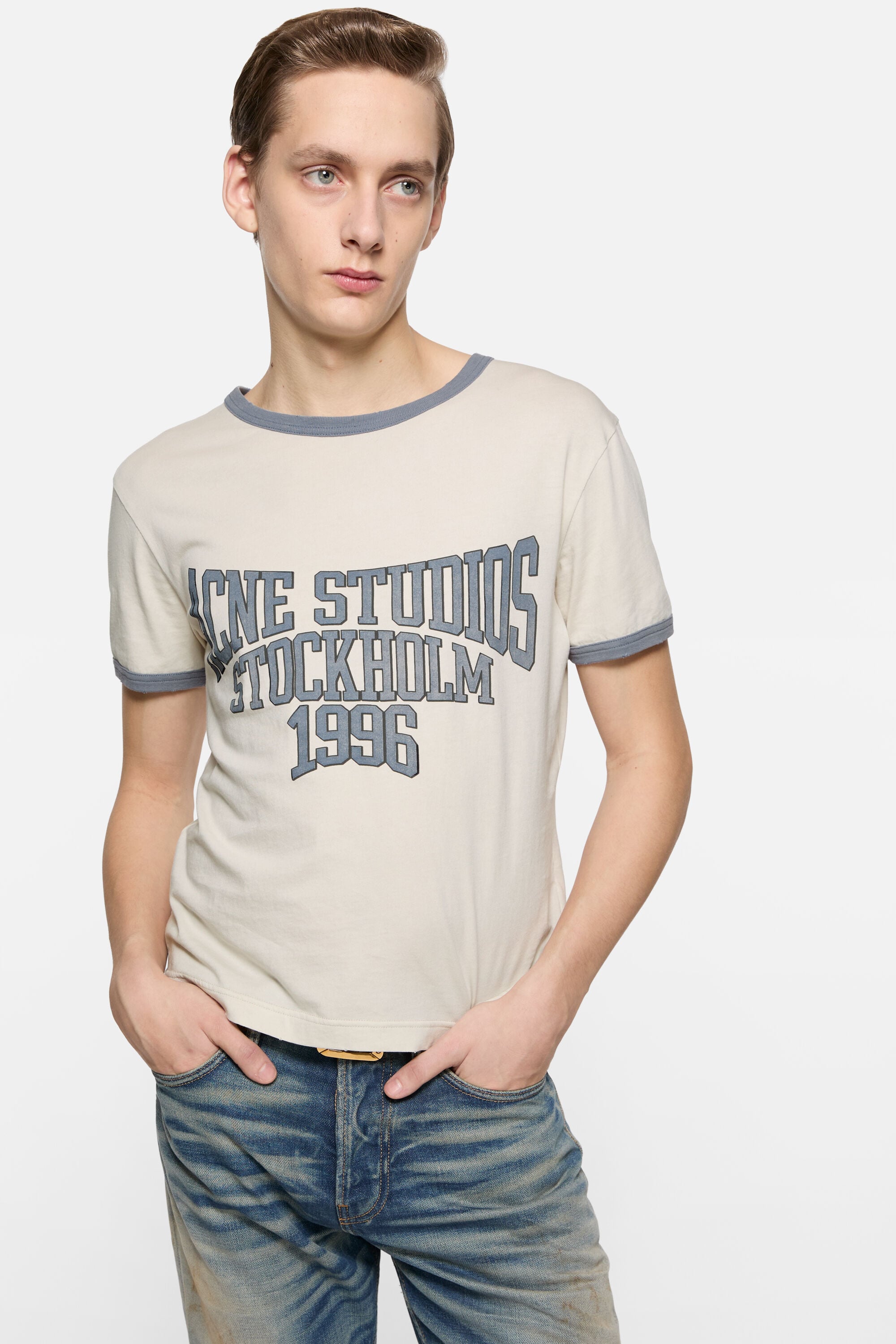 Acne Studios - グラフィックTシャツ - オフホワイト/グレーブルー