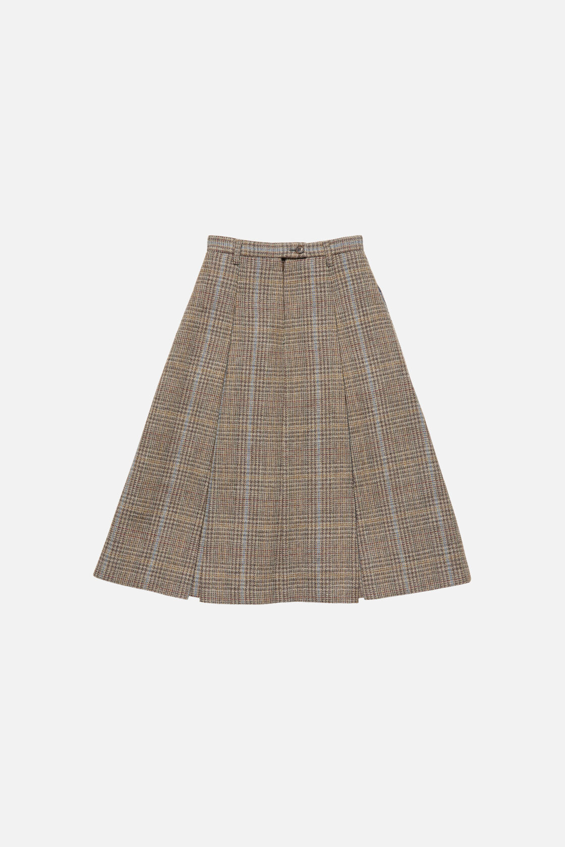 Long pleated wool skirt, Brown/blue multi, 2000x
