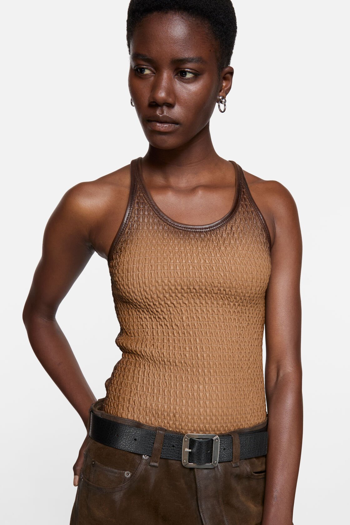 Leather tanktop, Brown sugar, 2000x