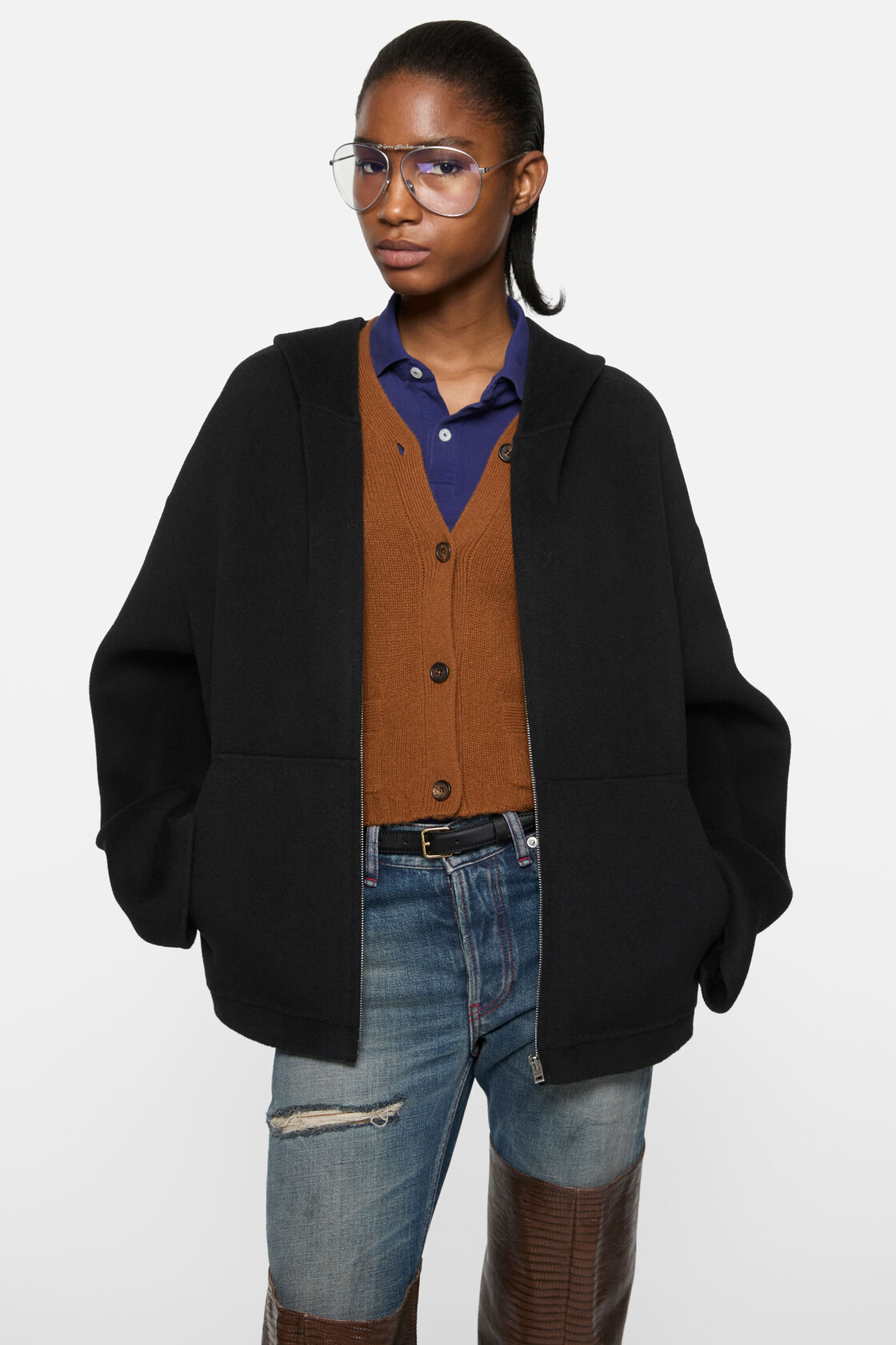 Cashmere jacket with hood, Black, 2000x