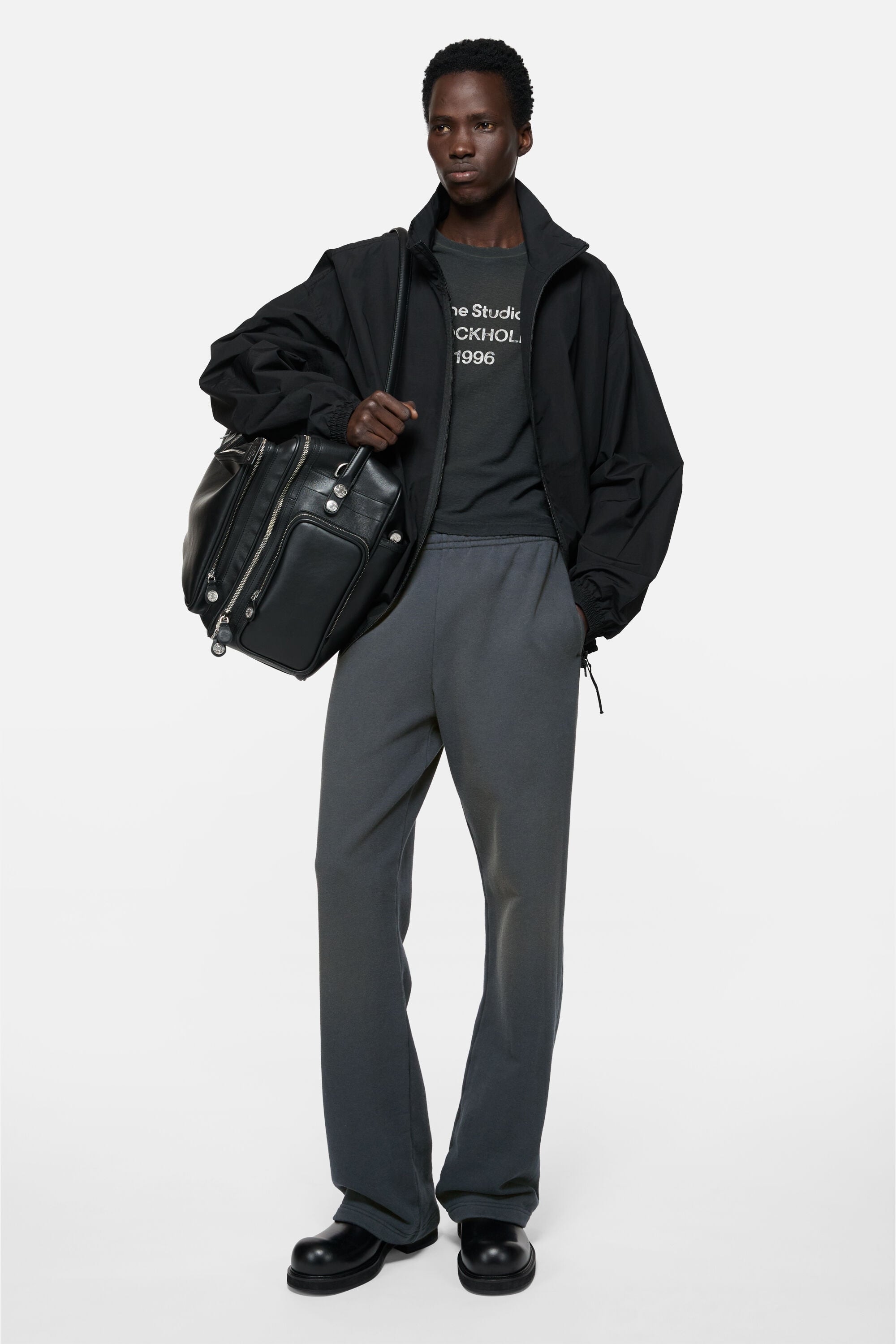 Acne Studios - Fleece trousers with stamp logo - Faded black