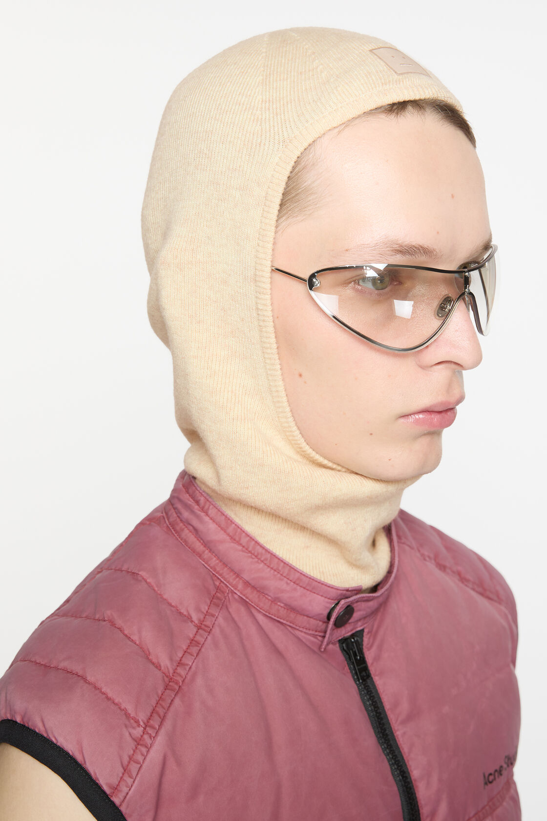 Face logo balaclava beanie, Oatmeal melange, 2000x