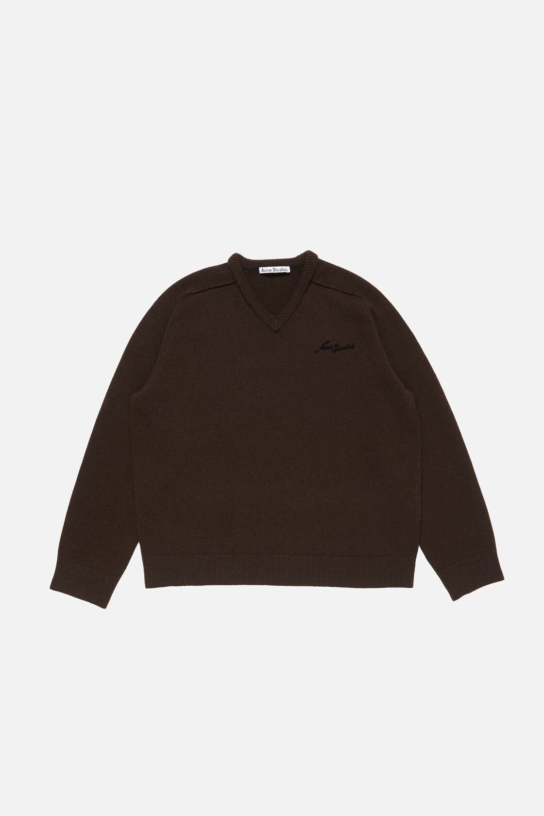 Wool v-neck sweater, Dark brown, 2000x
