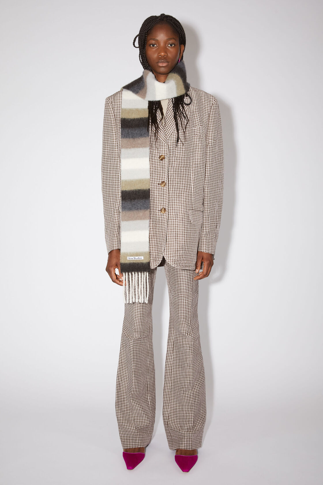 Stripe alpaca wool scarf, Olive green/grey, 2000x