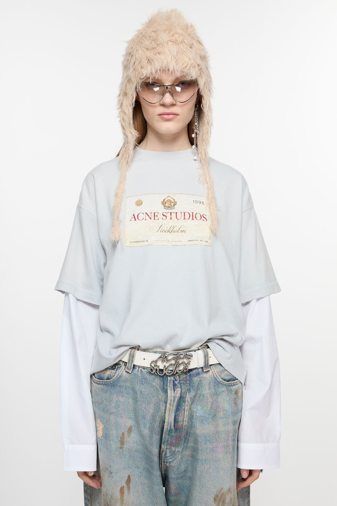 Layered print t-shirt, 라이트 그레이, 2000x