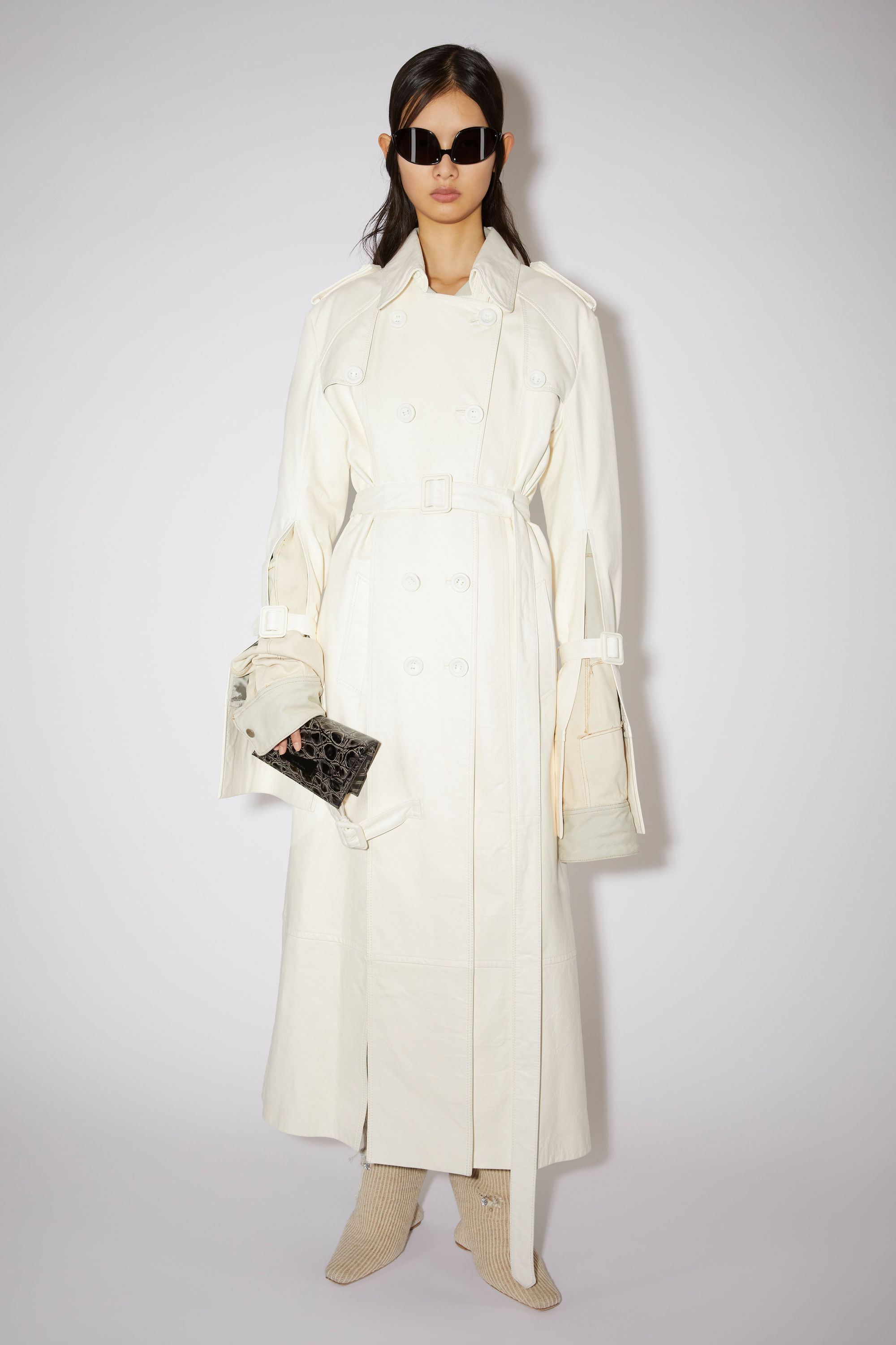 아크네 스튜디오 Acne Studios Double-breasted leather trench coat - Off white