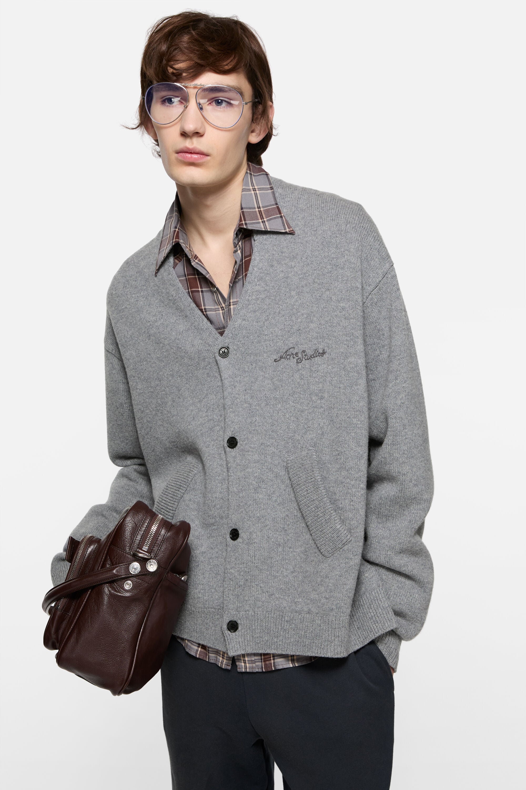 Acne Studios - Wool V-Neck Cardigan - Dark Grey Melange