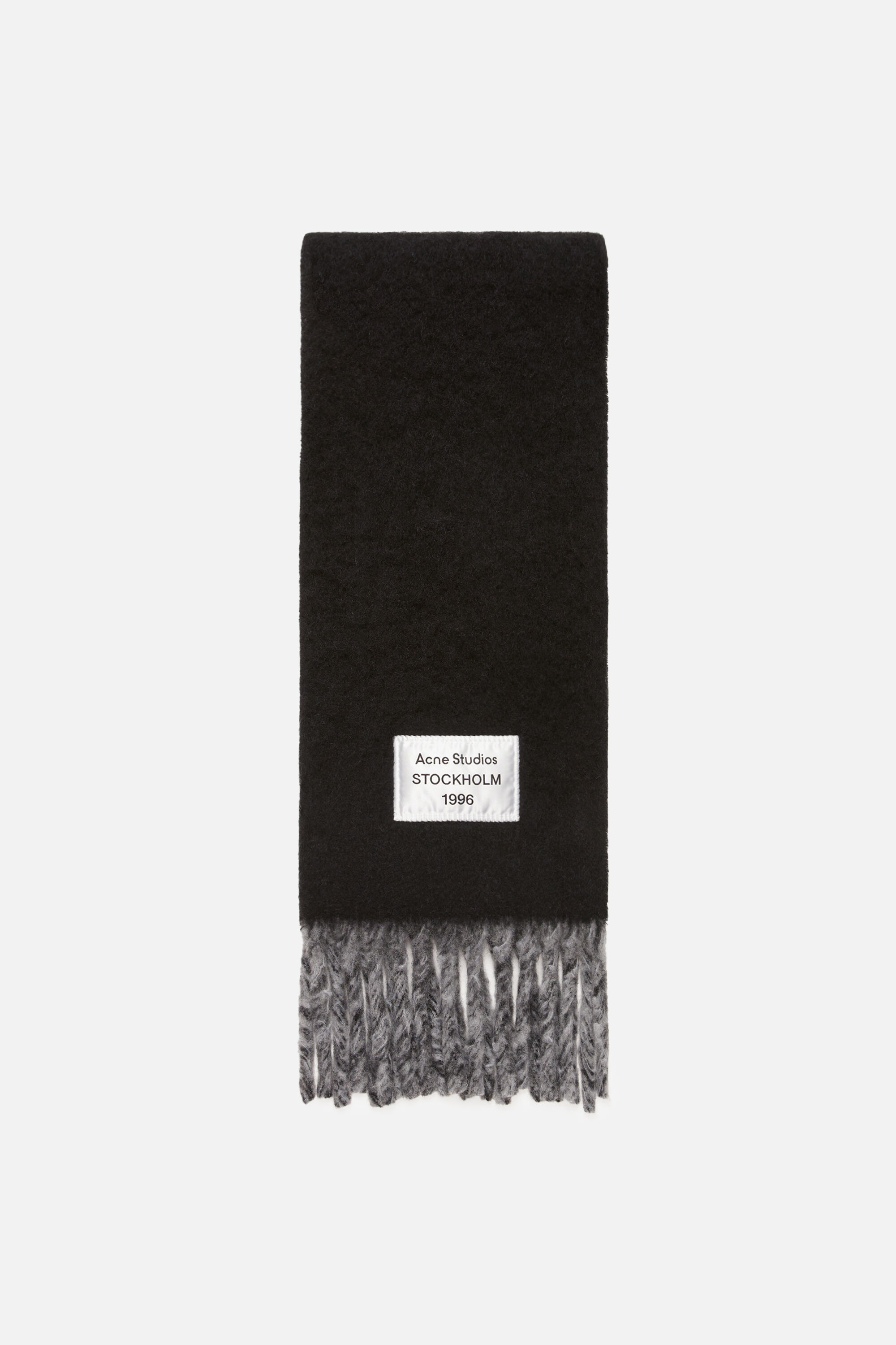 小物 ACNE STUDIOS SCARF/WHITE/BLACK ACNE STUDIOS HOUNDSTOOTH BLACK AND WHITE WOVEN FRINGED ALPACA