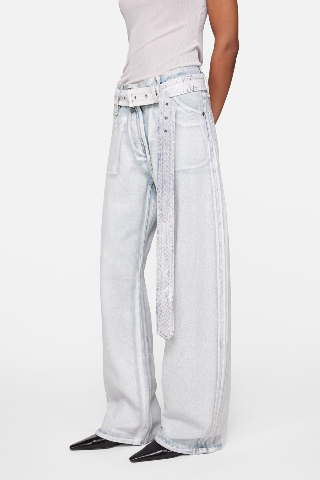 Denim trousers with belt, Blue/white, 2000x