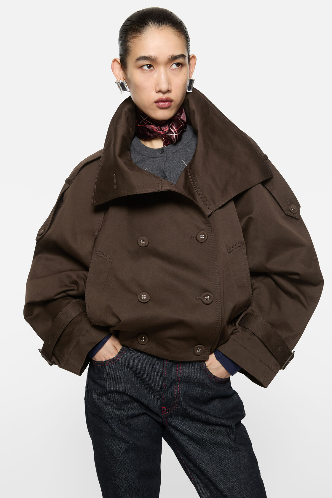 Short trench coat, Chestnut brown, 2000x