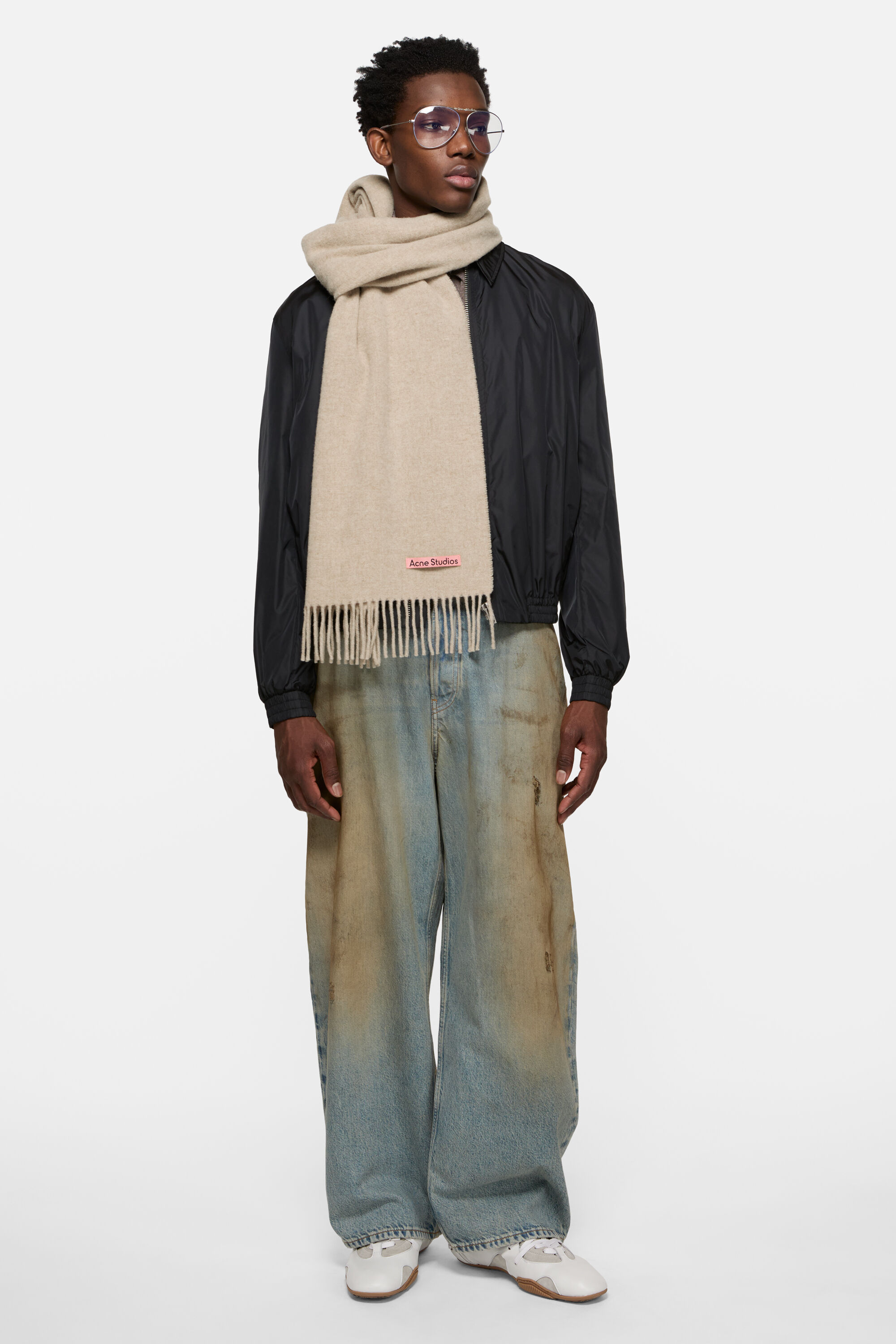 Acne Studios - Fringe wool scarf – Narrow - Oatmeal melange
