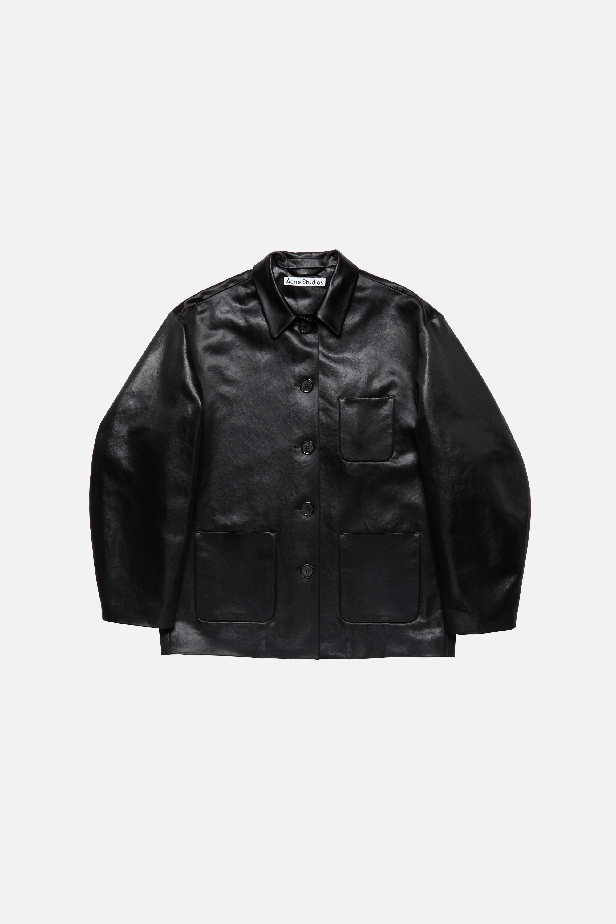【希少】Acne Studios 袖ロゴ ラム ナッパレザージャケット ブラック ラムナッパレザー・衿つきジャケット/DoCLASSE