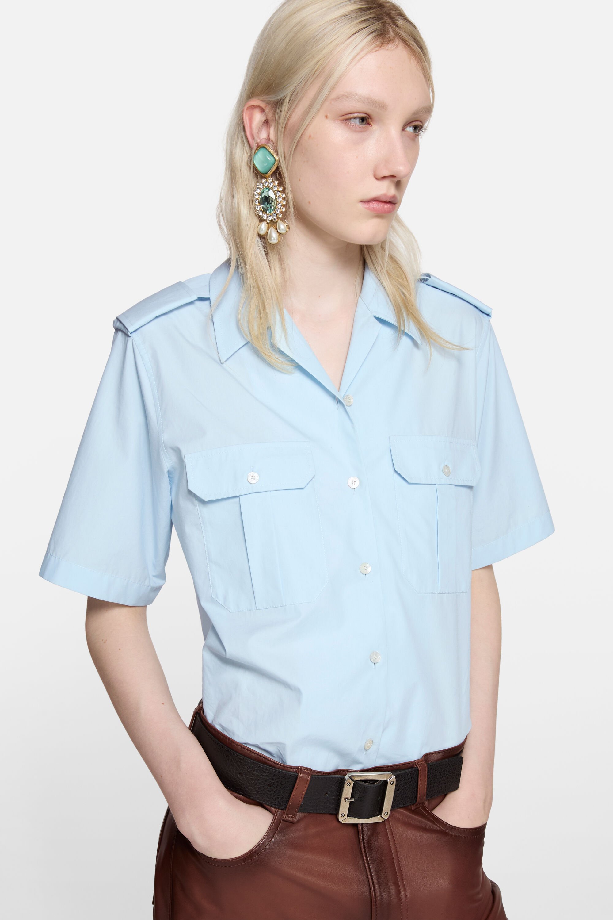 Acne Studios - ポプリンボタンアップシャツ - ベビーブルー