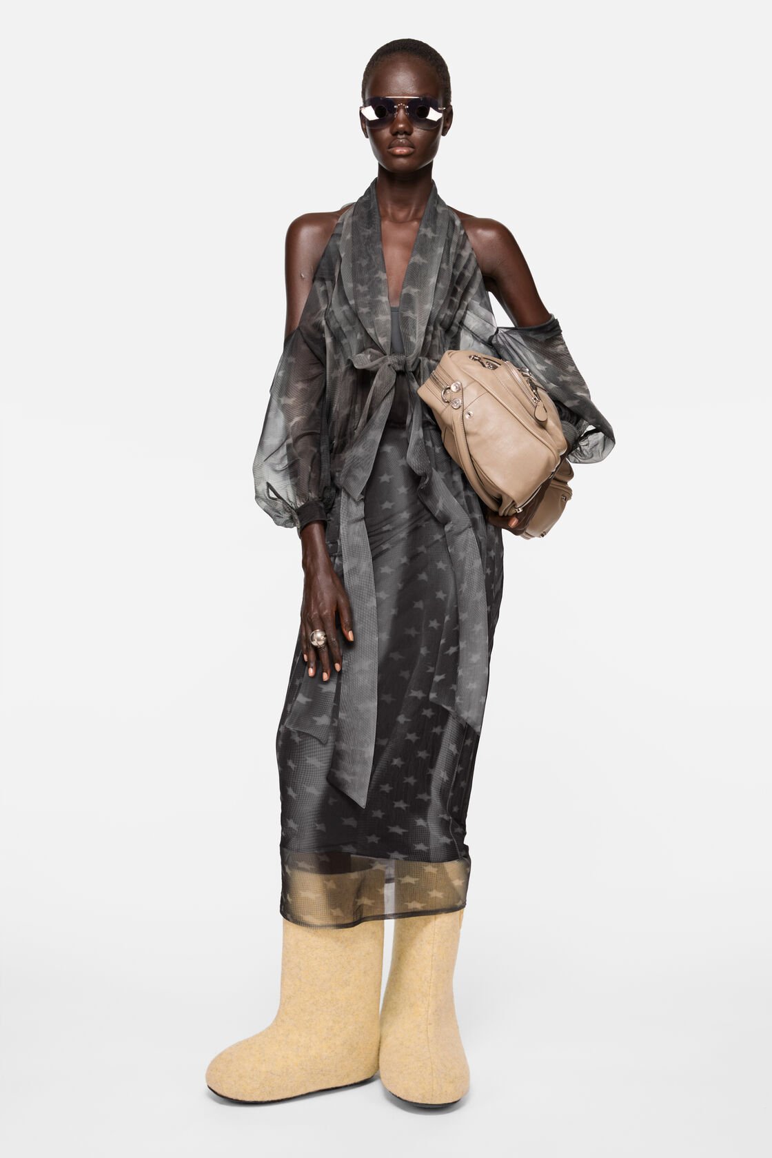 Layered dress with bow, Grey, 2000x