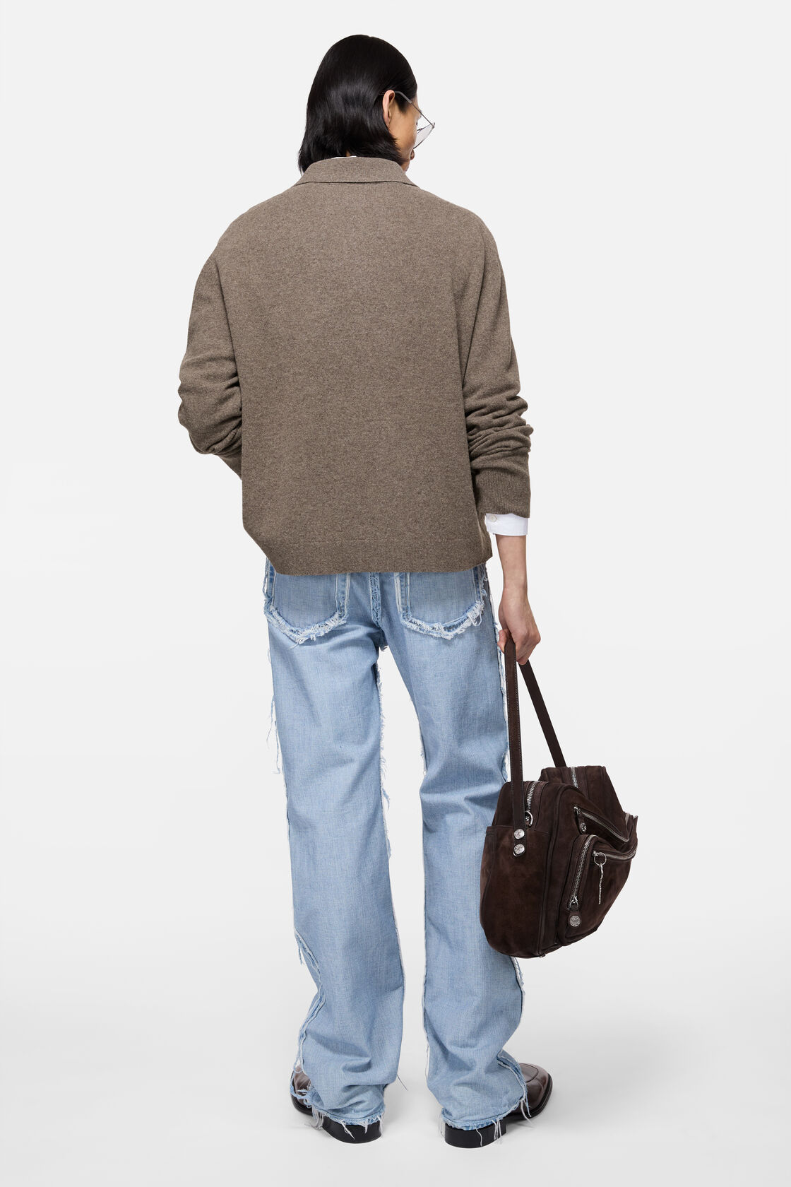 Wool knit polo, Brown melange, 2000x