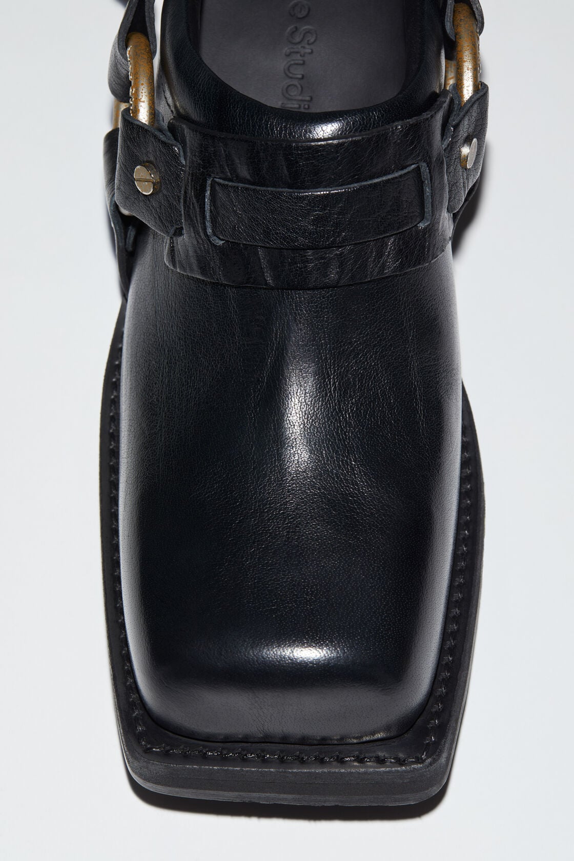 Leather buckle mule, Anthracite grey, 2000x