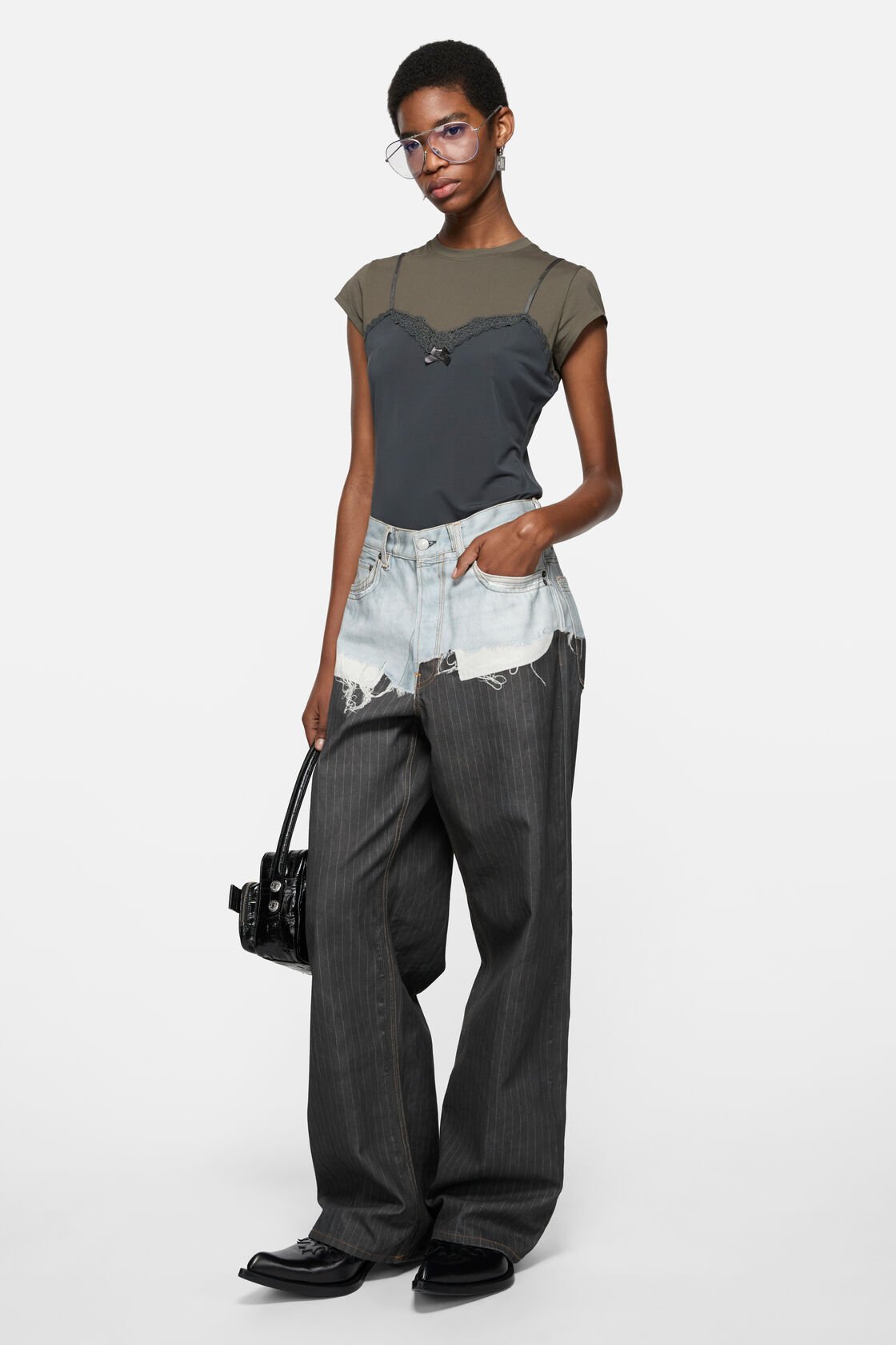 Layered lace t-shirt, Grey/anthracite, 2000x