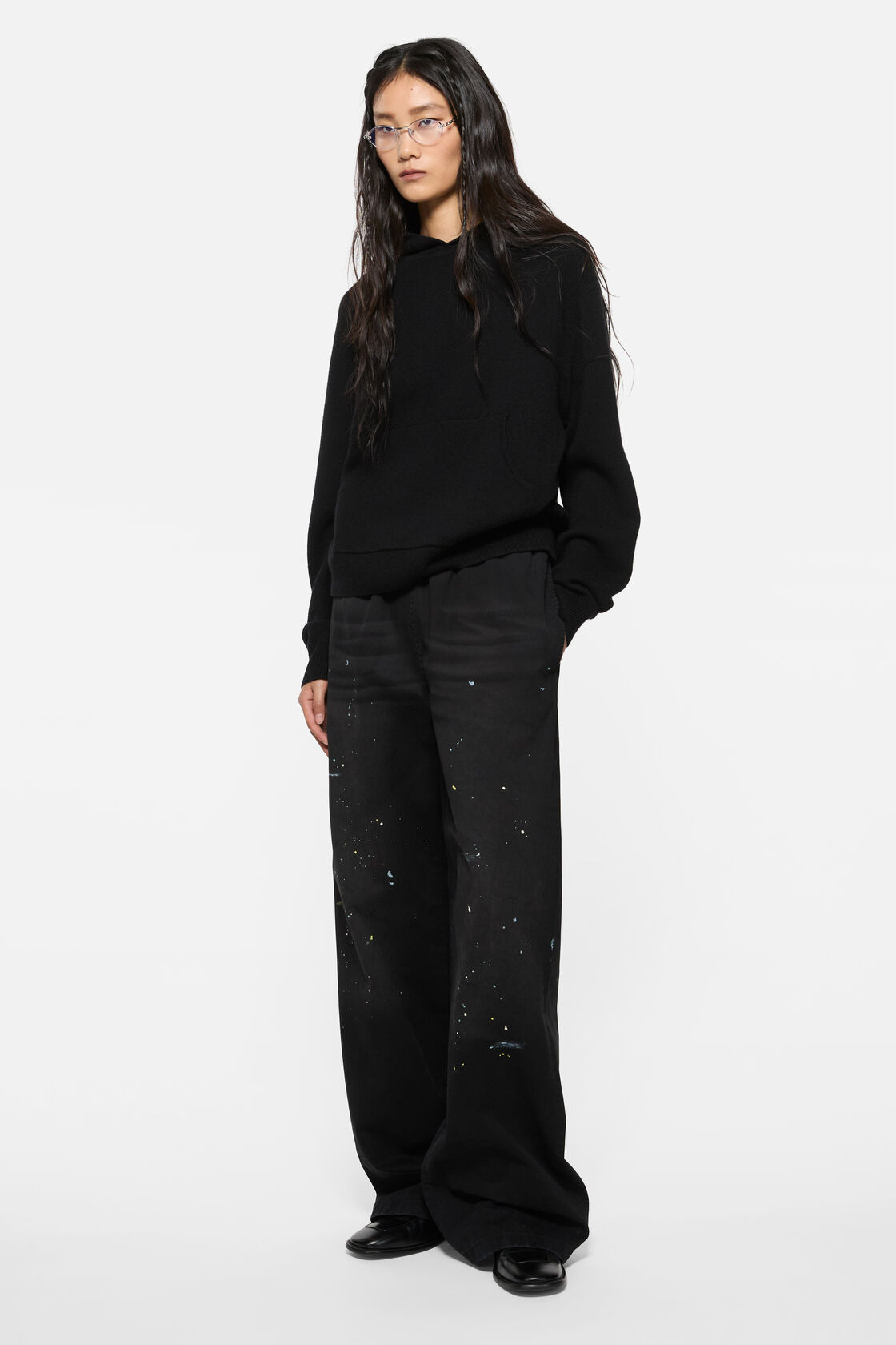 Washed cotton trousers, Black, 2000x
