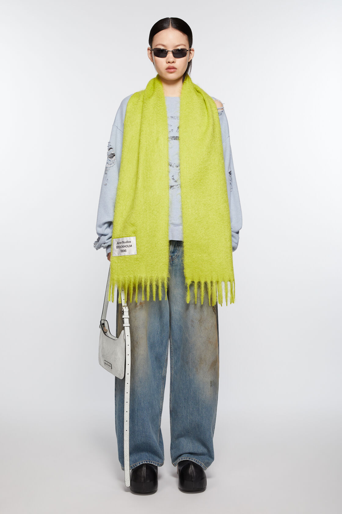 Fringe alpaca scarf, Neon green, 2000x