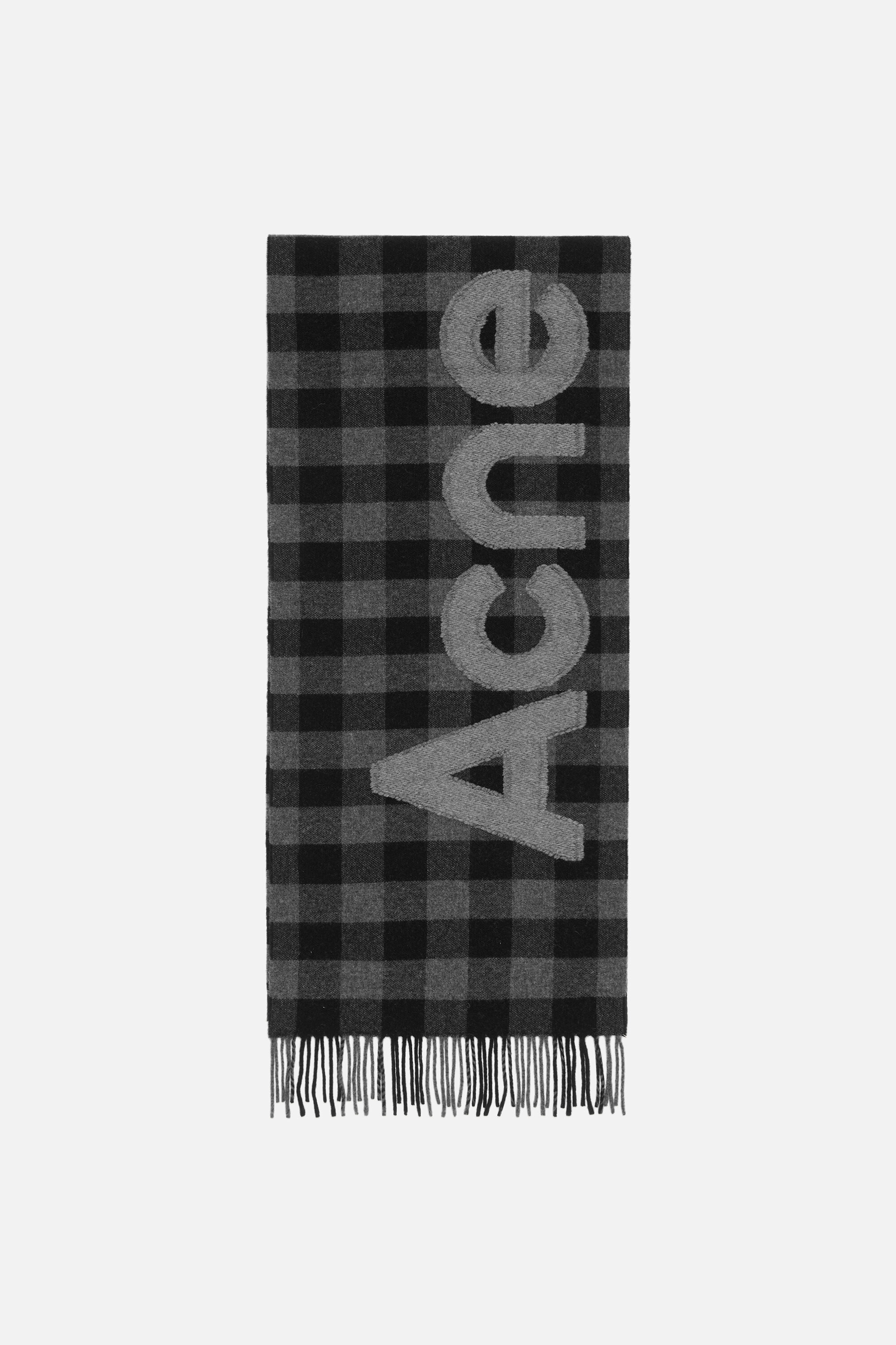 AcneStudiosアクネストゥディオズ チェック柄ロゴストール ウール100 Acne Studios - チェックロゴスカーフ - ブラック/グレー