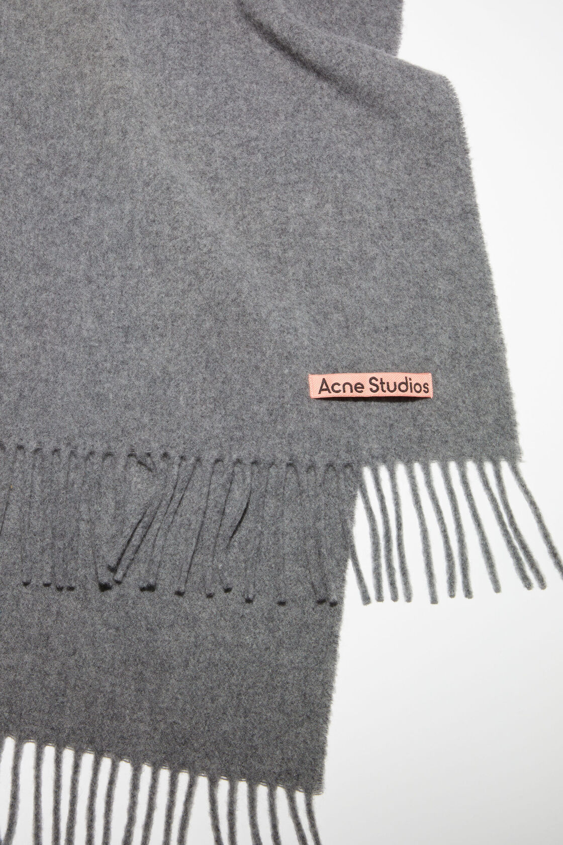Fringe wool scarf - Narrow, Grey Melange, 2000x