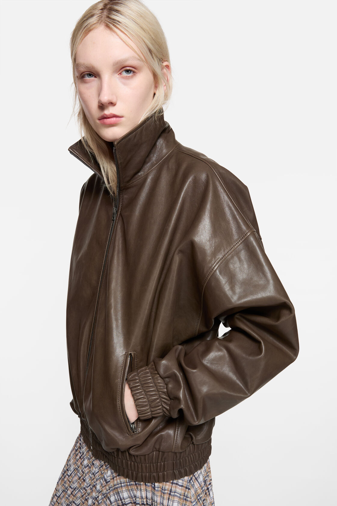 Leather blouson jacket, Dark brown, 2000x