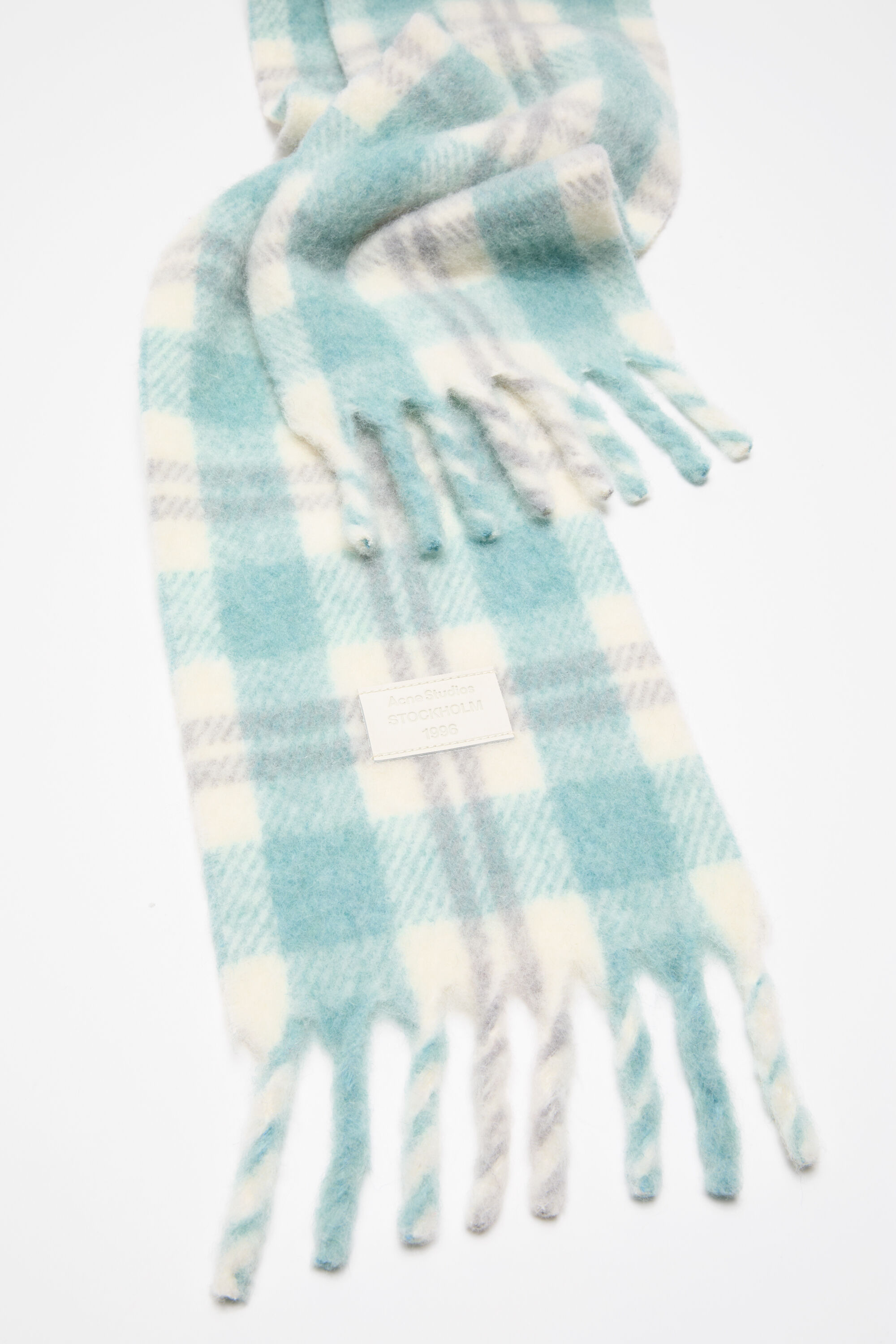 Acne Studios - Fringed alpaca-wool scarf - White/Aqua