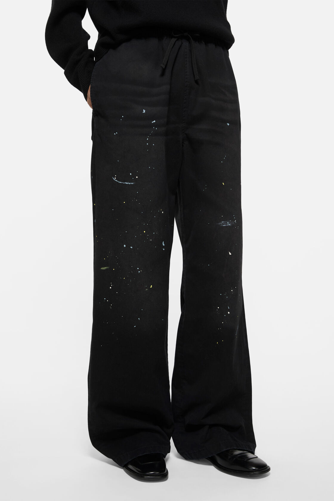 Washed cotton trousers, Black, 2000x