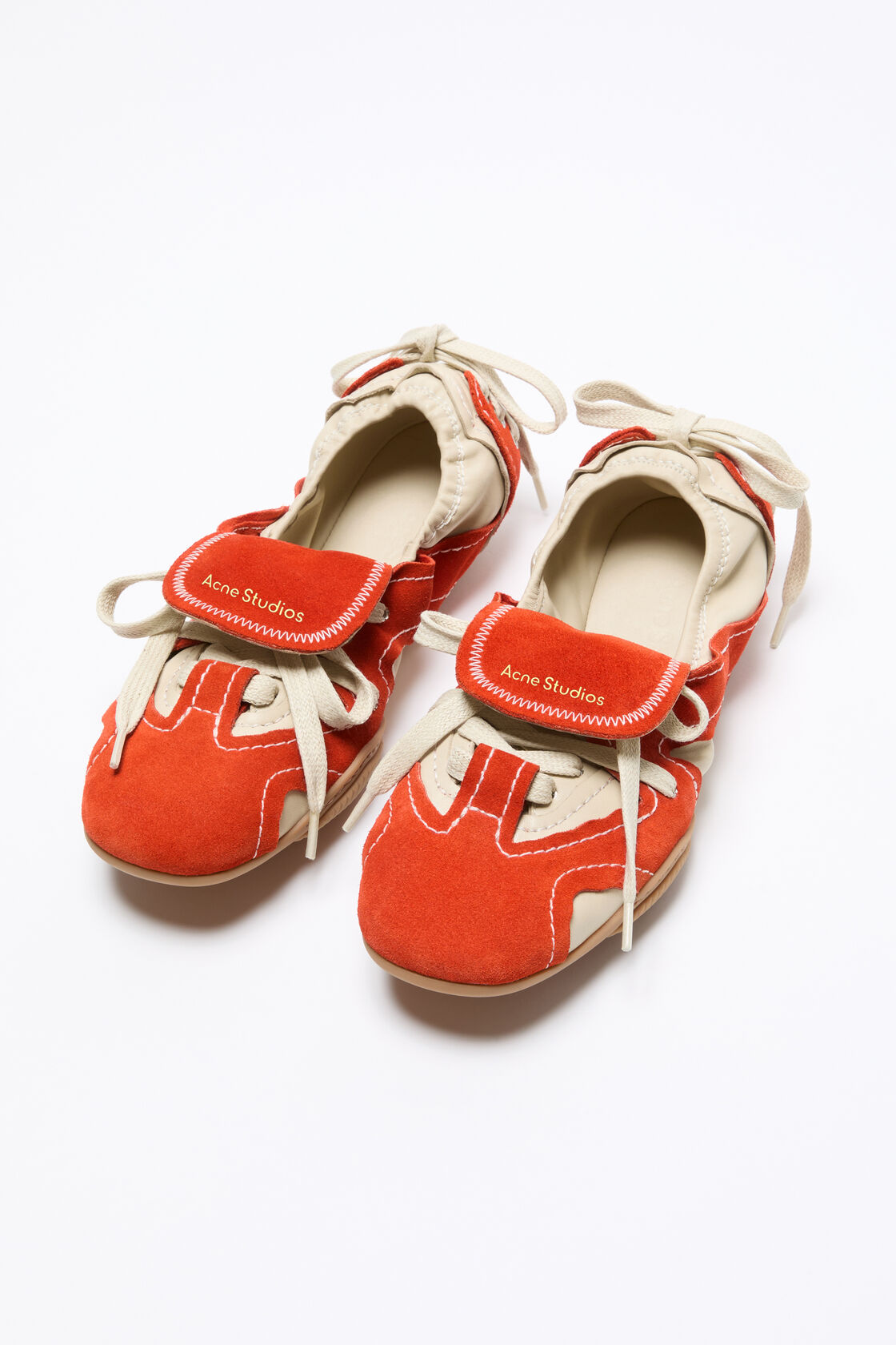 Suede lace-up shoes, Off white/Orange, 2000x