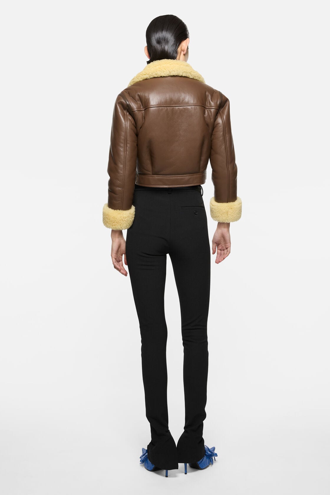 Shearling biker jacket, Mid brown/pale yellow, 2000x