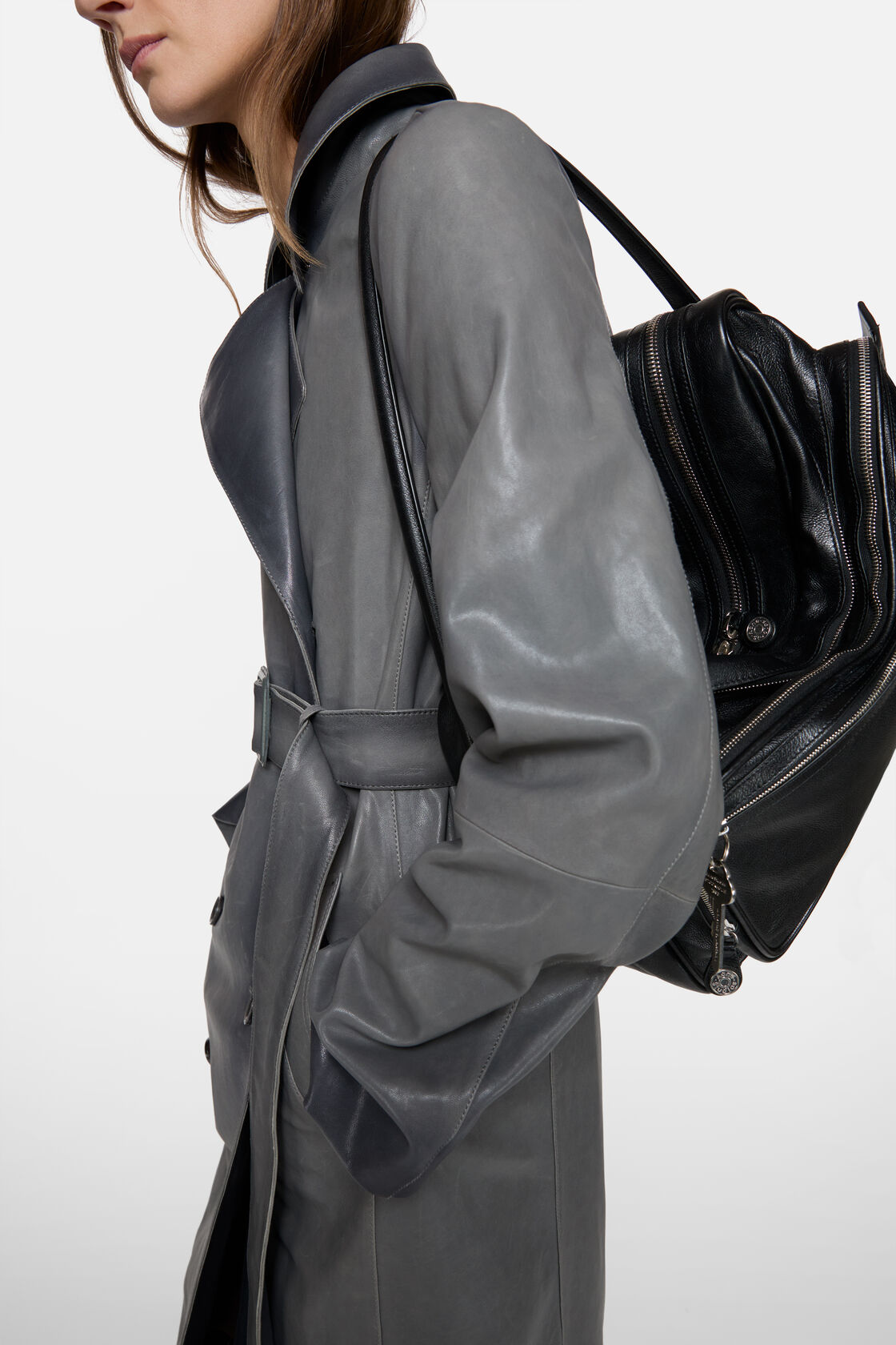 Leather trenchcoat, Anthracite grey, 2000x