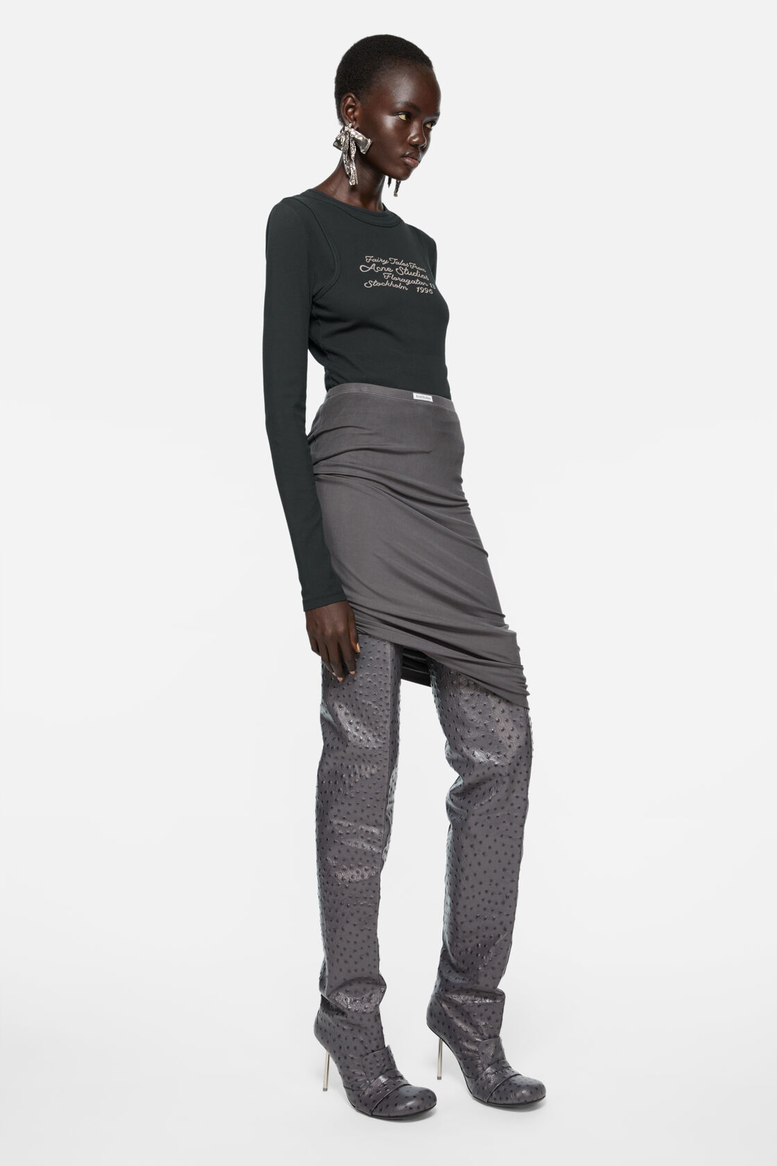 긴 소매 레이어드 티셔츠, 블랙, 2000x