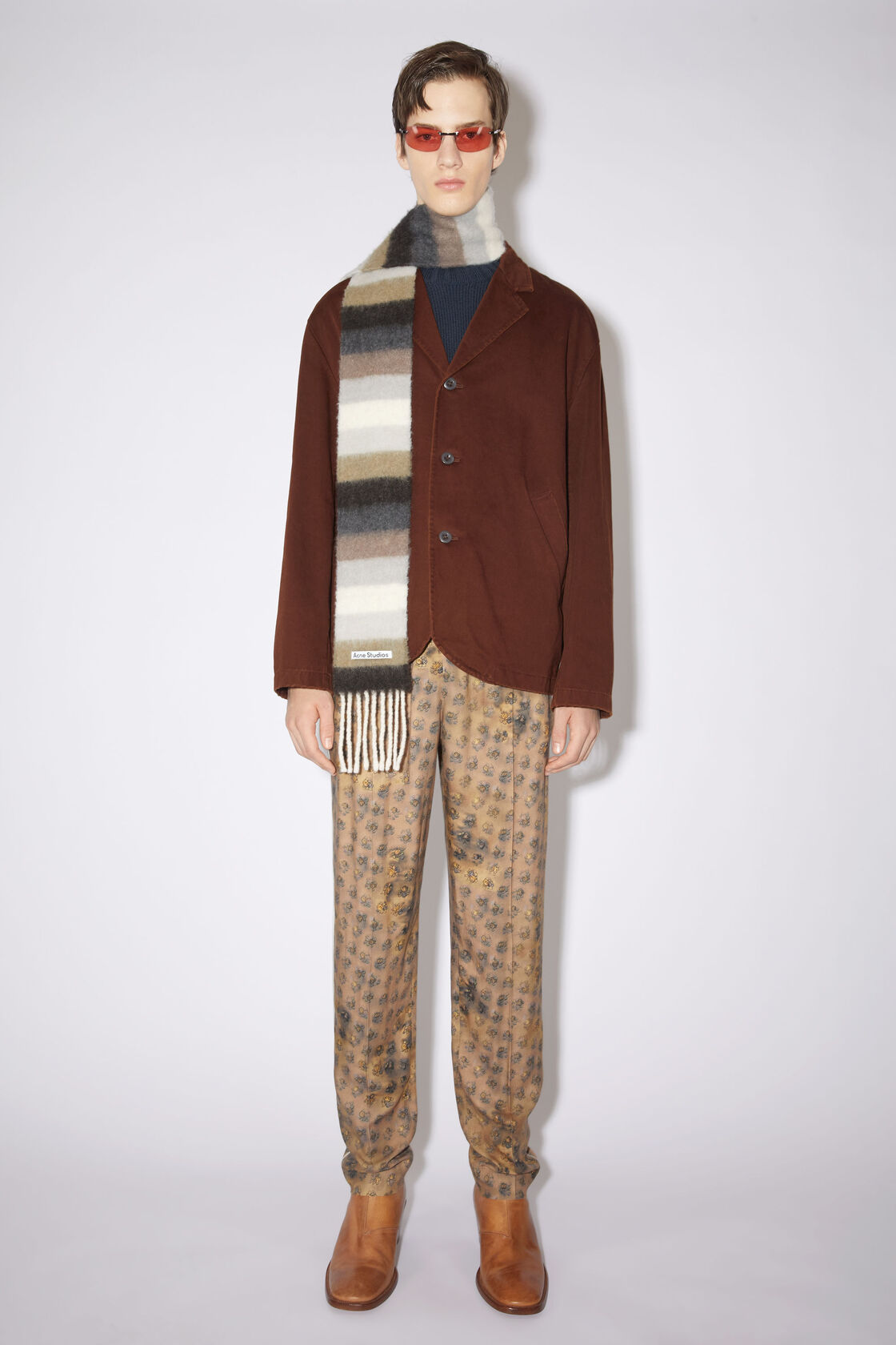 Stripe alpaca wool scarf, Olive green/grey, 2000x