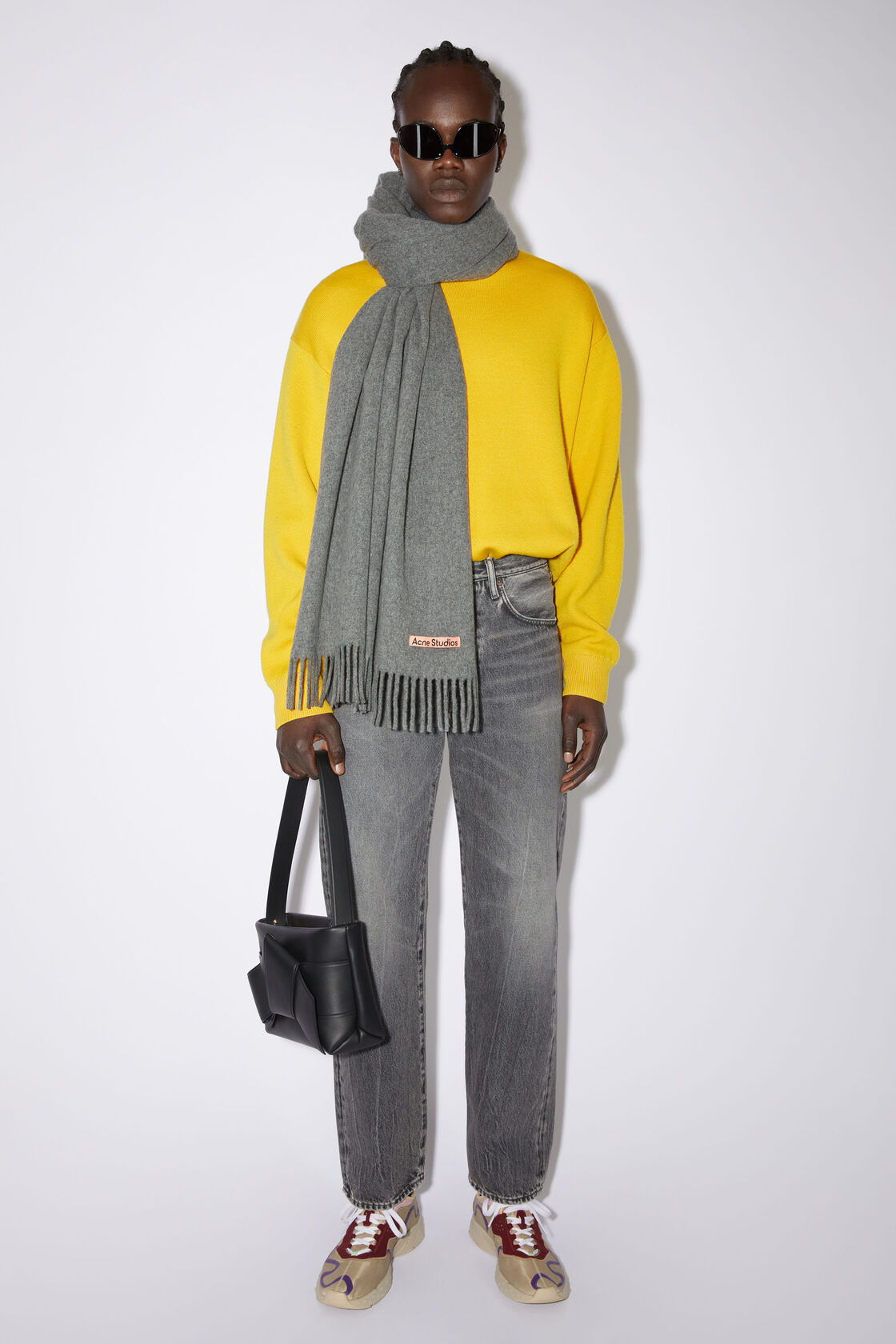 Fringe wool scarf - oversized, Grey Melange, 2000x