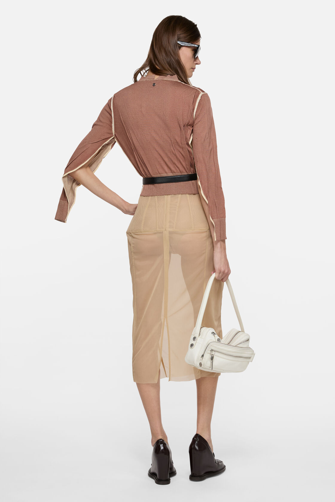 Wrinkled v-neck sweater, Old pink, 2000x