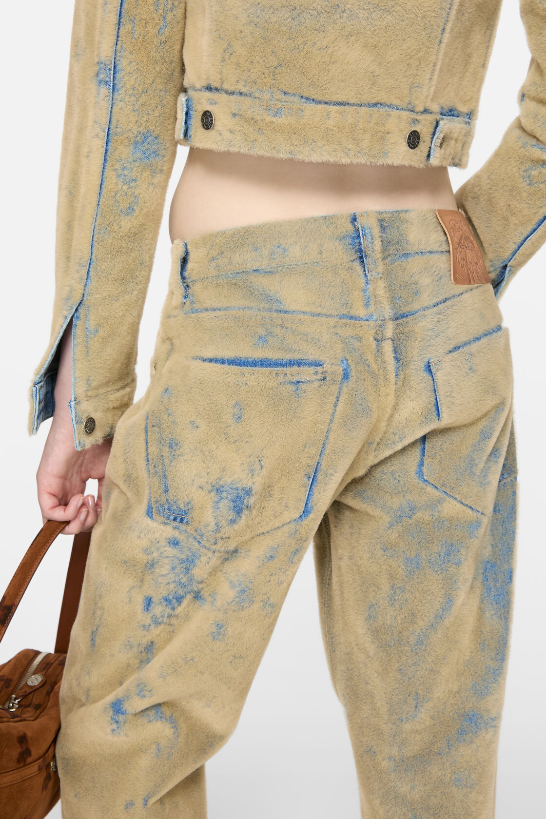 Flocked denim trousers - Loose fit, Blue/beige, 2000x