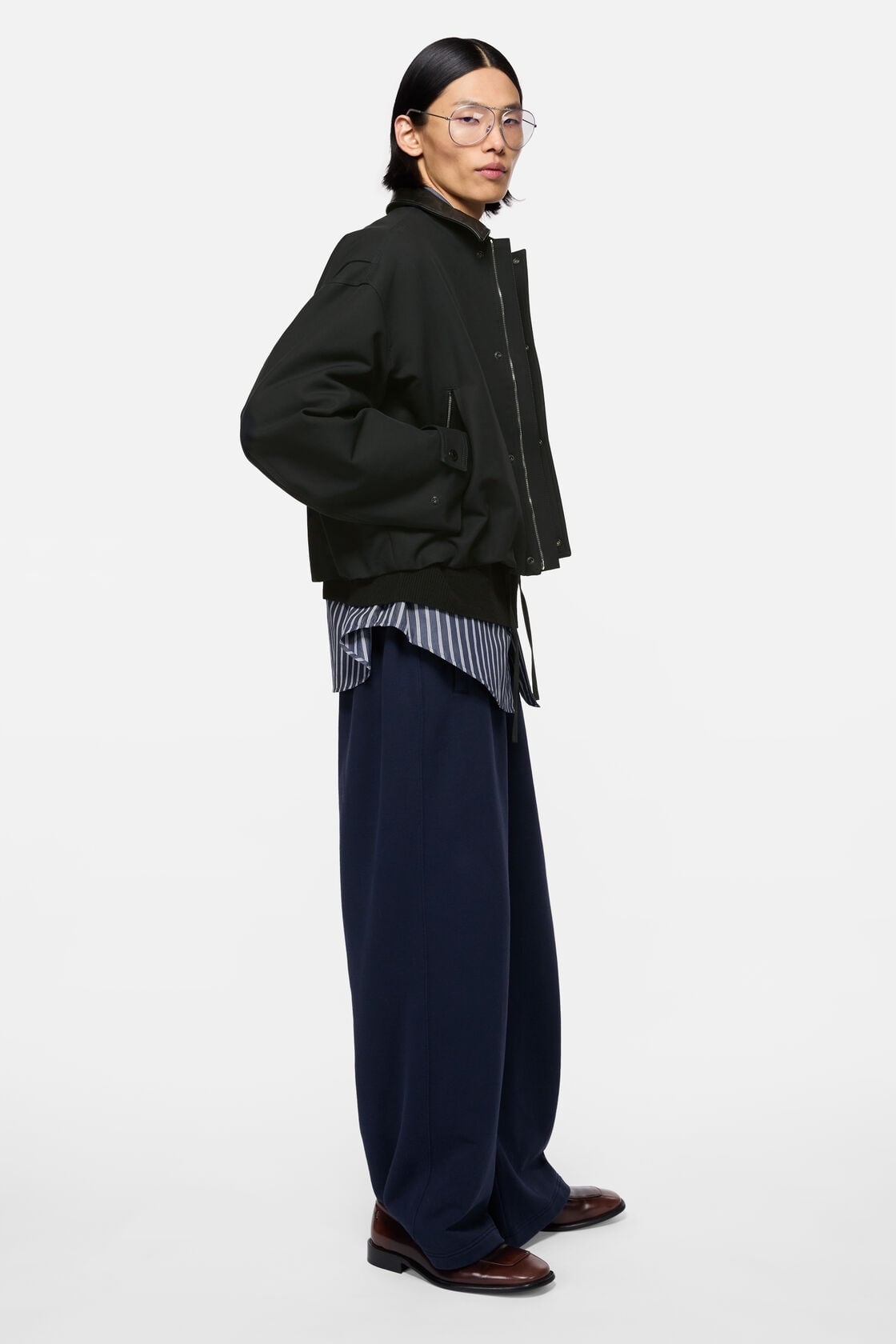 Bomber with leather collar, Black, 2000x