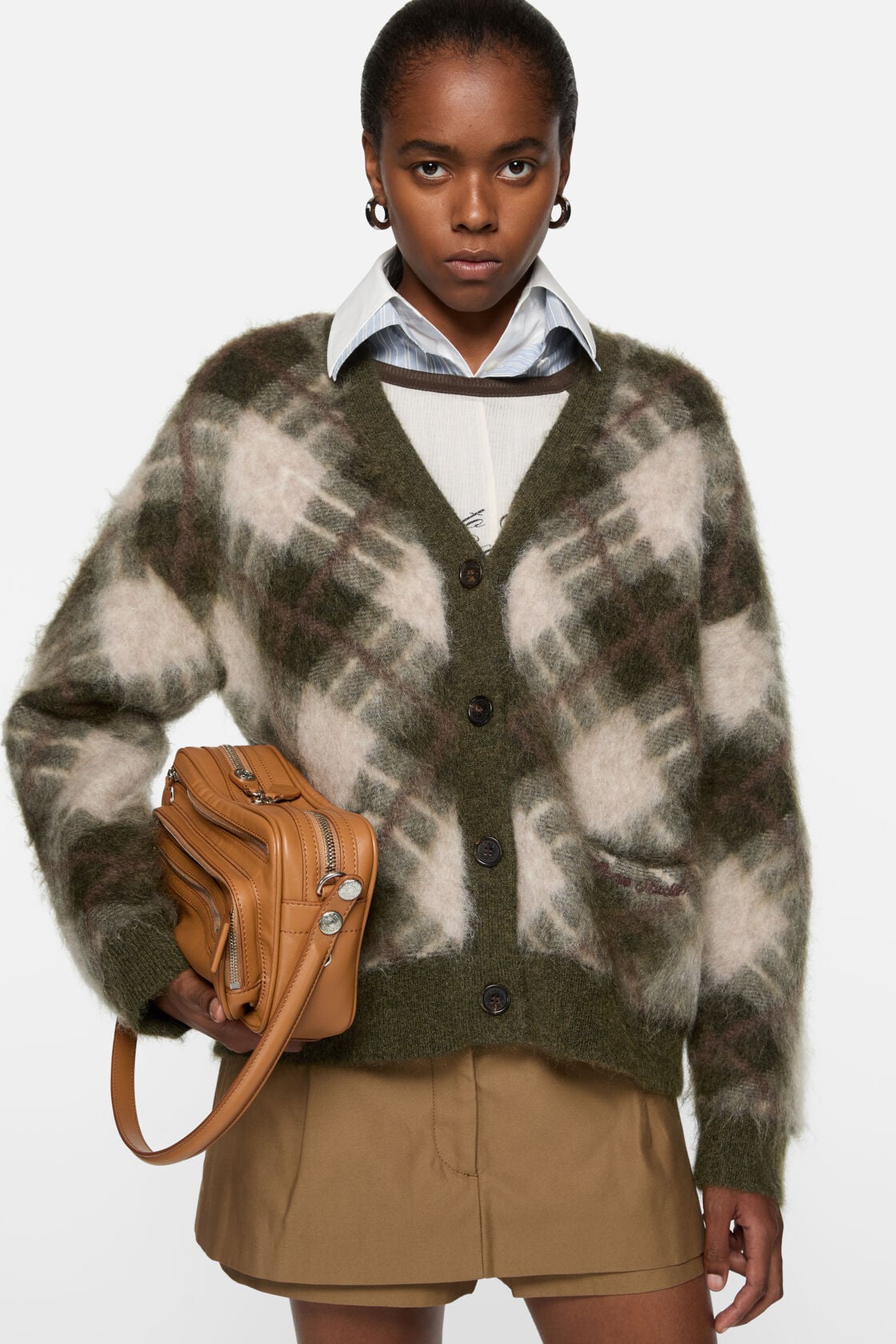 Mohair v-neck cardigan, Olive green/multi, 2000x