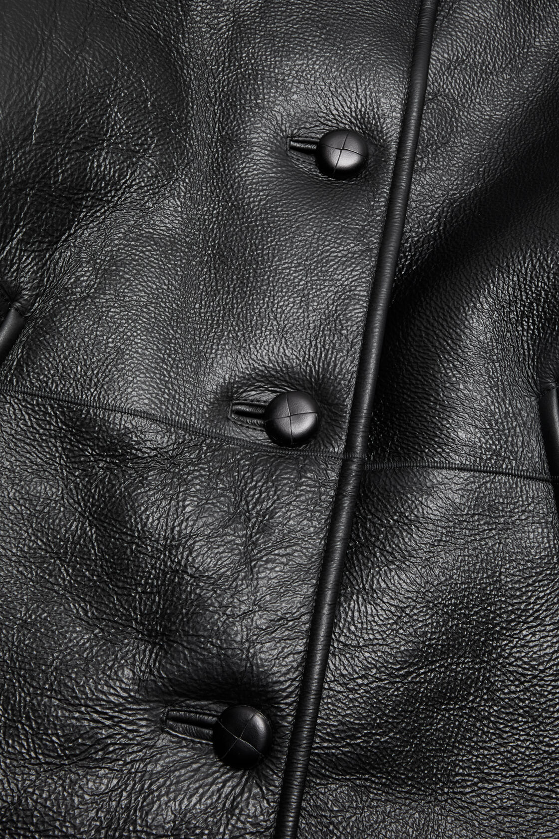 Leather Shearling Duffle Coat, Black, 2000x