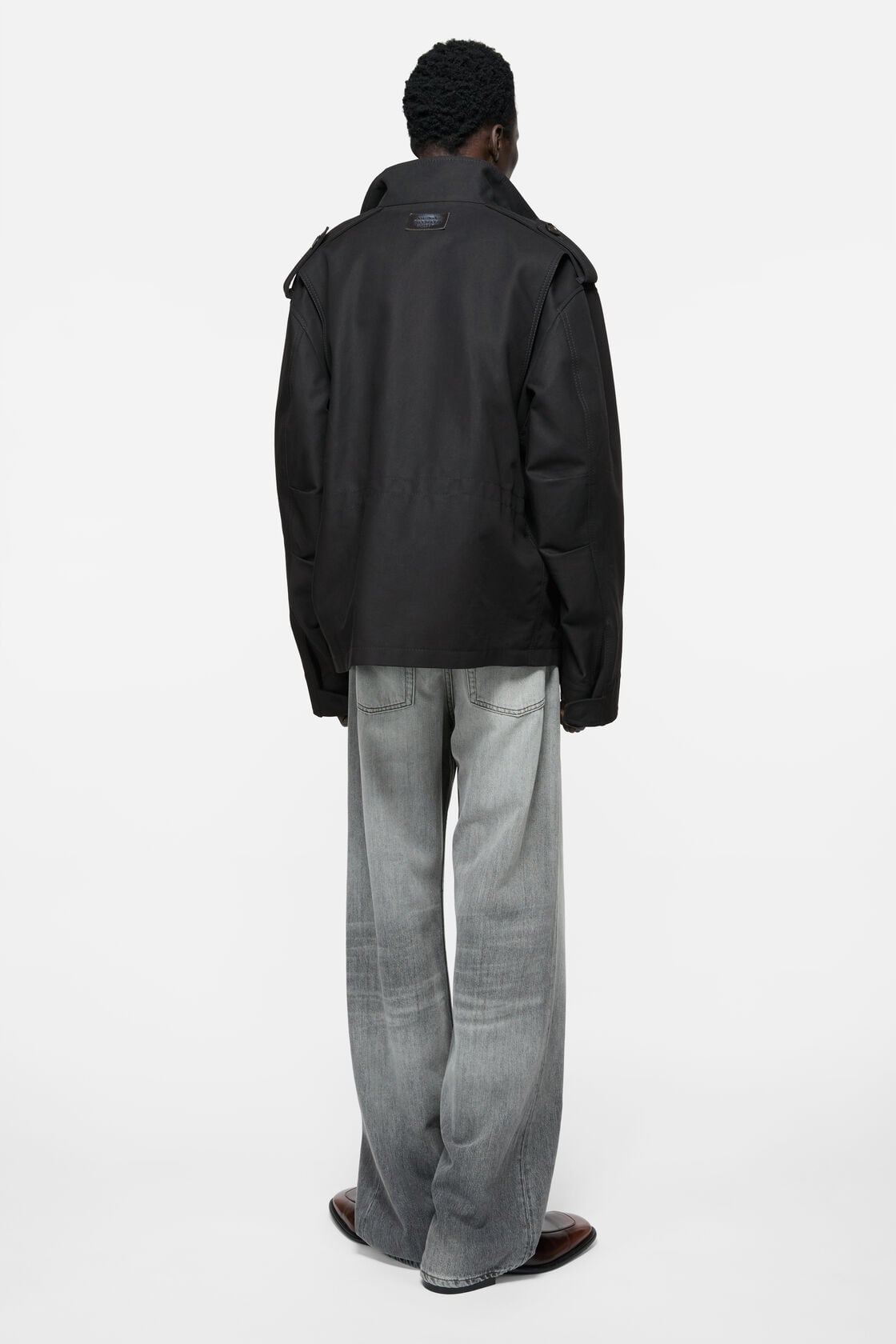 Cotton satin blouson jacket, Black, 2000x