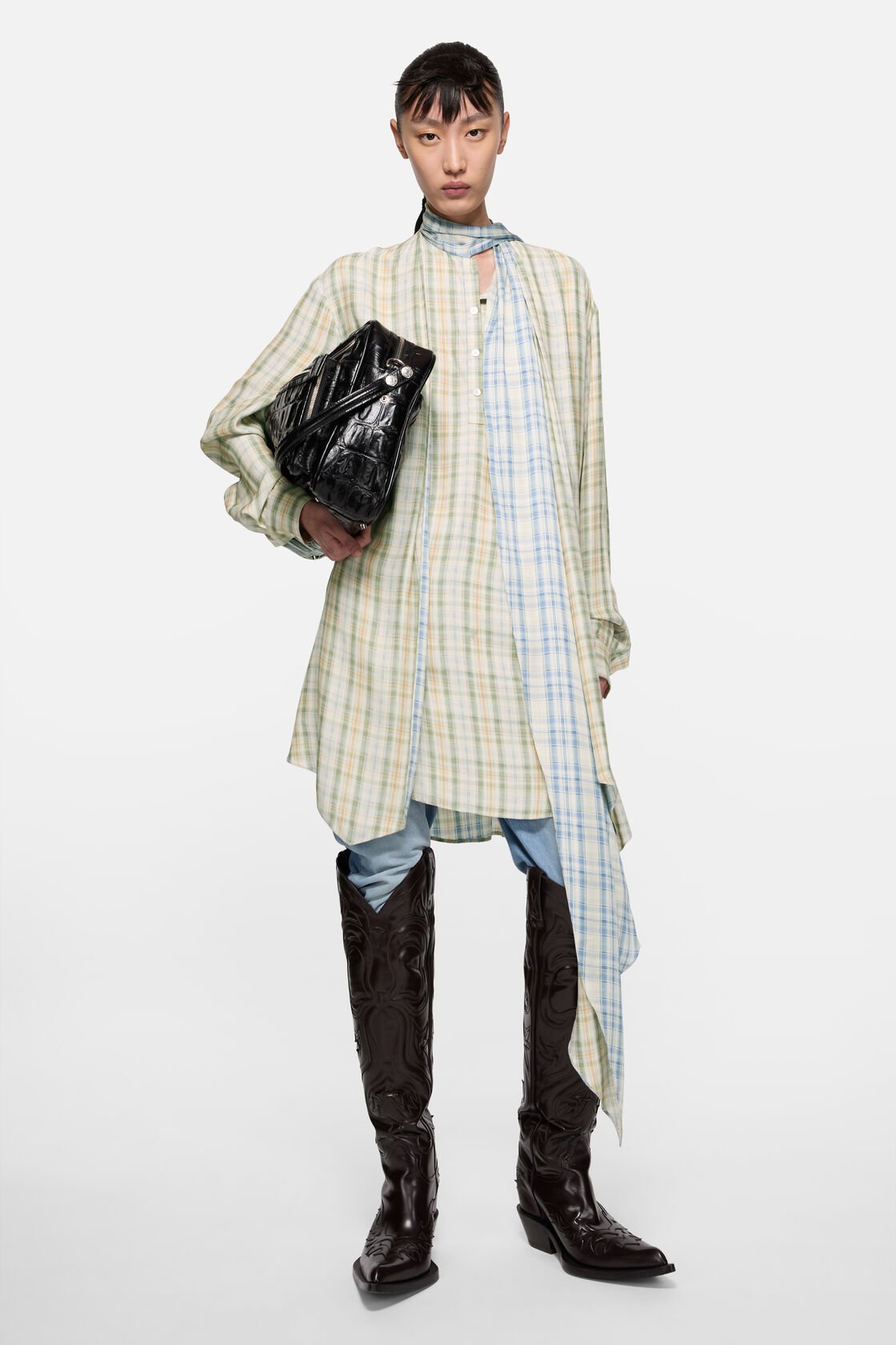 Check tunic dress, Green/blue, 2000x