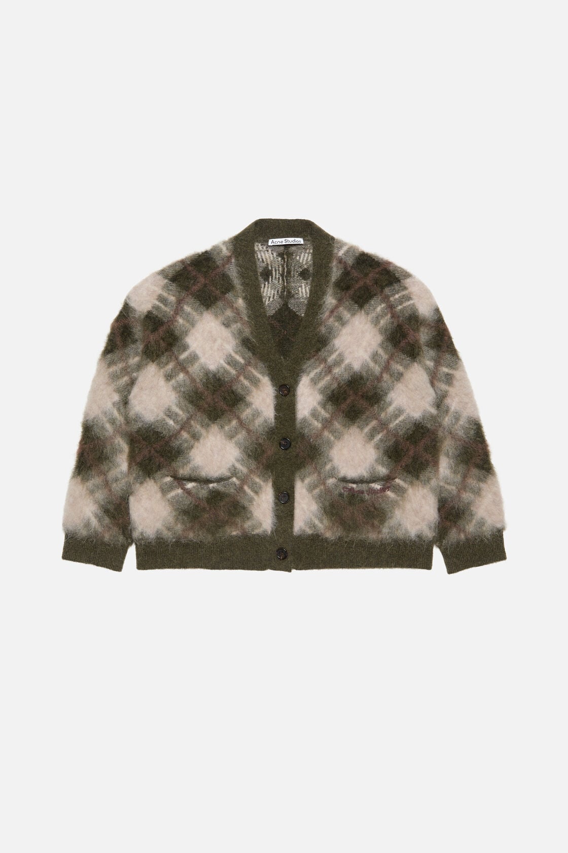 Mohair v-neck cardigan, Olive green/multi, 2000x