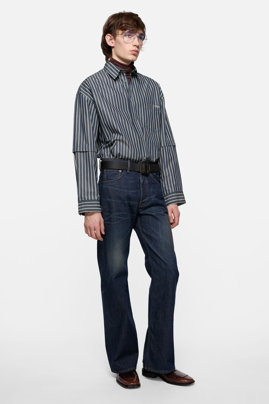 Double-sleeve striped shirt, Blue/white, 2000x