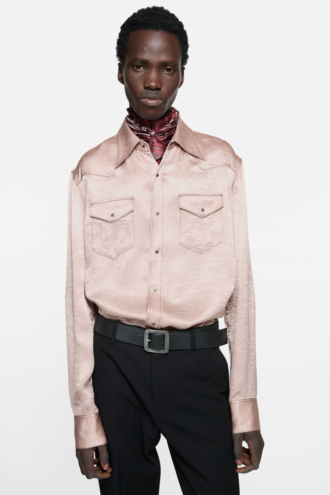 Textured satin button-up shirt, Dusty pink, 2000x