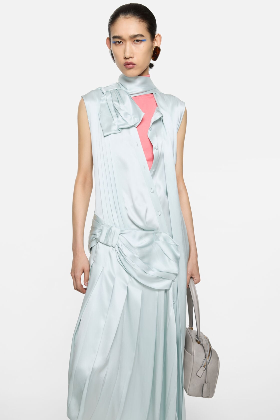 Silk dress with bows, Aqua blue, 2000x