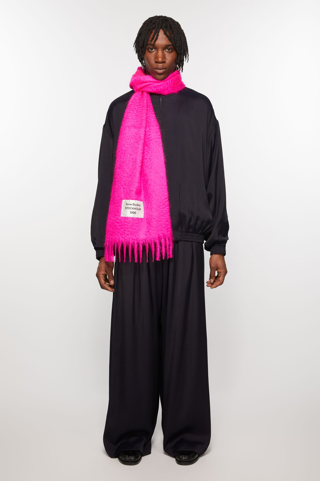 Fringe alpaca scarf, Fuchsia pink, 2000x