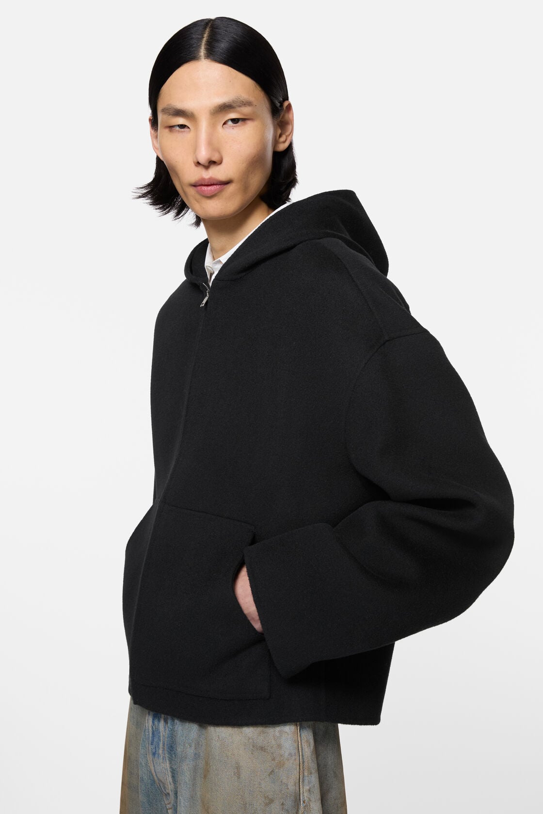 Cashmere jacket with hood, Black, 2000x