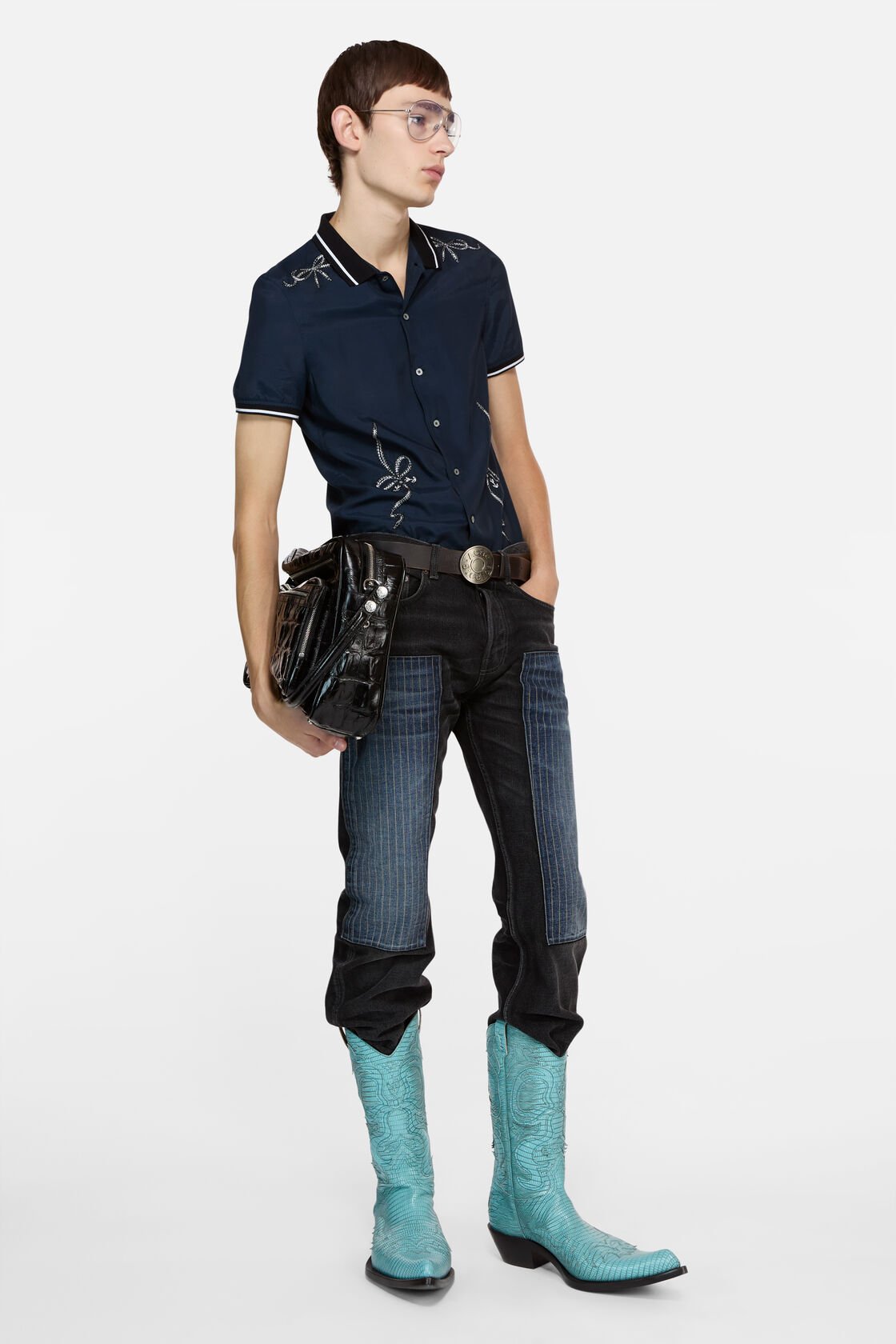 Embroidered button-up, Navy, 2000x