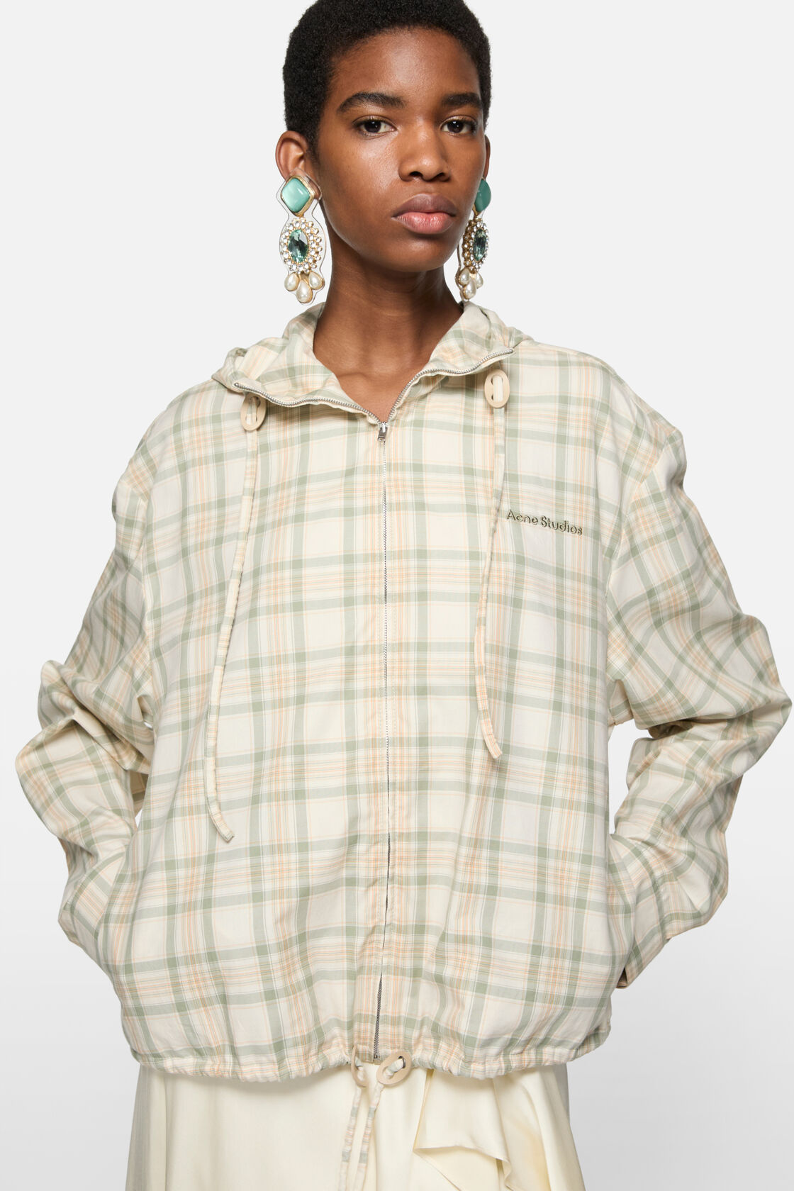 Hooded check jacket, Green/orange, 2000x