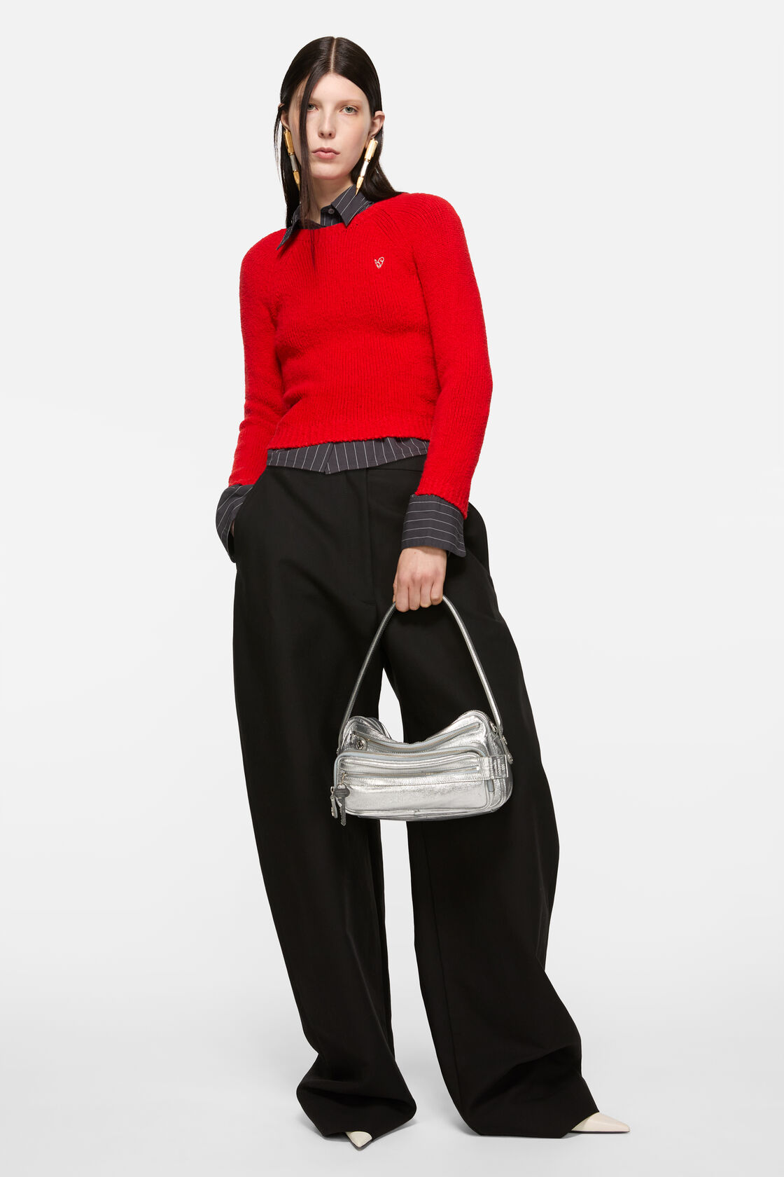 クロップドクルーネックセーター, ブライトレッド, 2000x